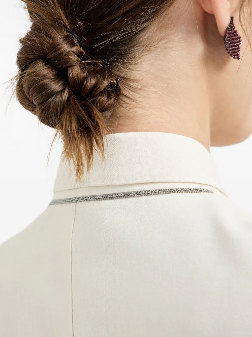 Brunello Cucinelli Women Giacca In Twill Fluid Di Viscosa E Lino Con Monile BRUNELLO CUCINELLI