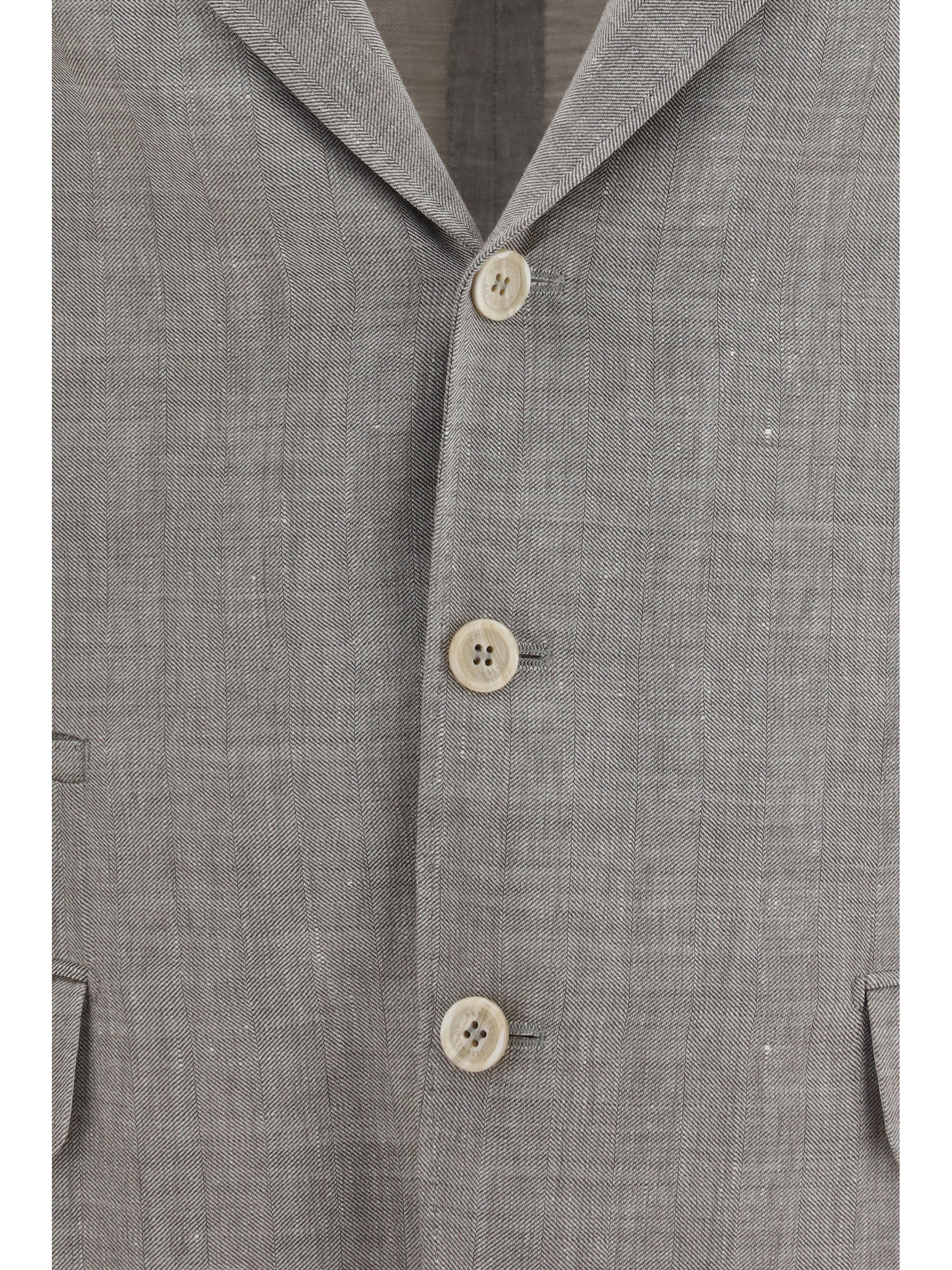 Brunello Cucinelli Men Deconstructed Linen And Wool Chevron Jacket BRUNELLO CUCINELLI