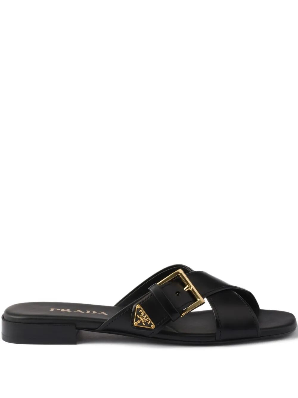 Prada Women Leather Crisscross Slides With Buckle PRADA