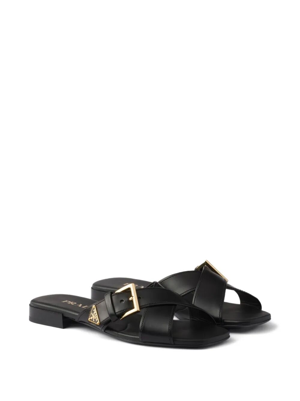 Prada Women Leather Crisscross Slides With Buckle PRADA