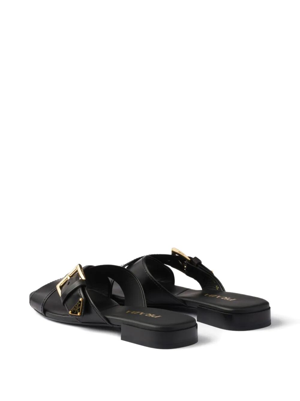 Prada Women Leather Crisscross Slides With Buckle PRADA