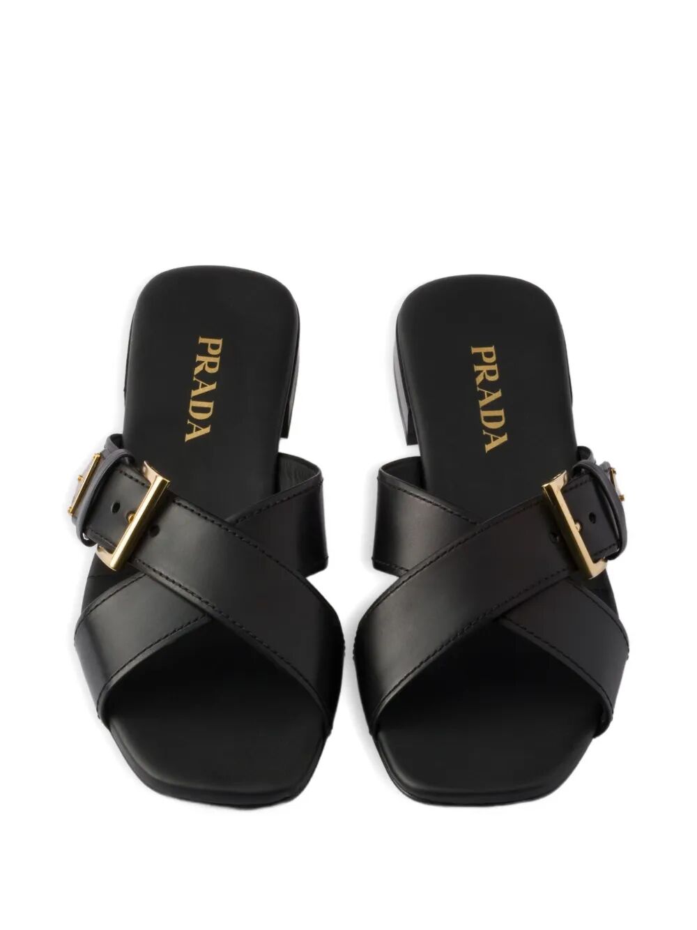 Prada Women Leather Crisscross Slides With Buckle PRADA