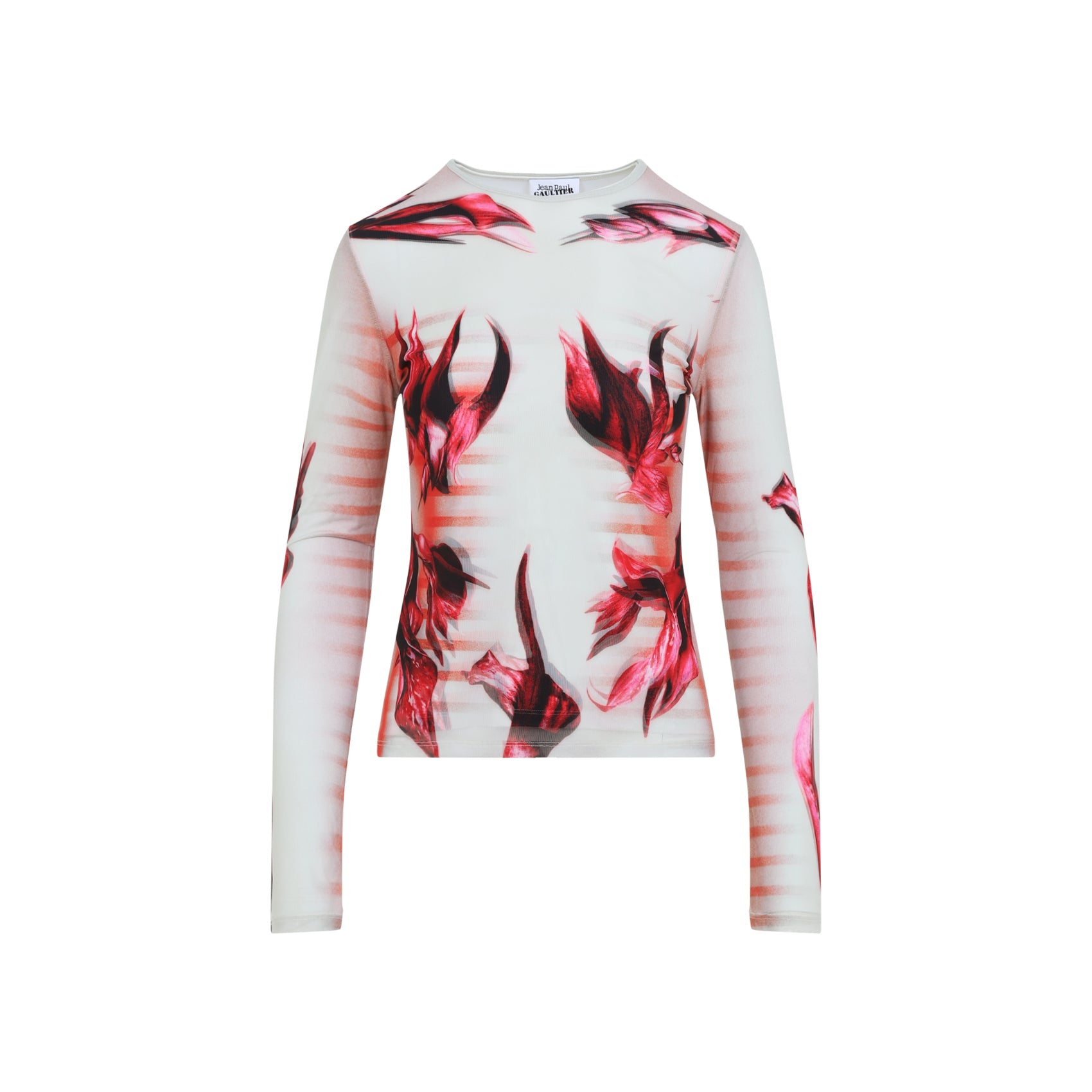 Jean Paul Gaultier Layered Long Sleeves Top Printed "Flower Body Morphing Mariniere" Women JEAN PAUL GAULTIER