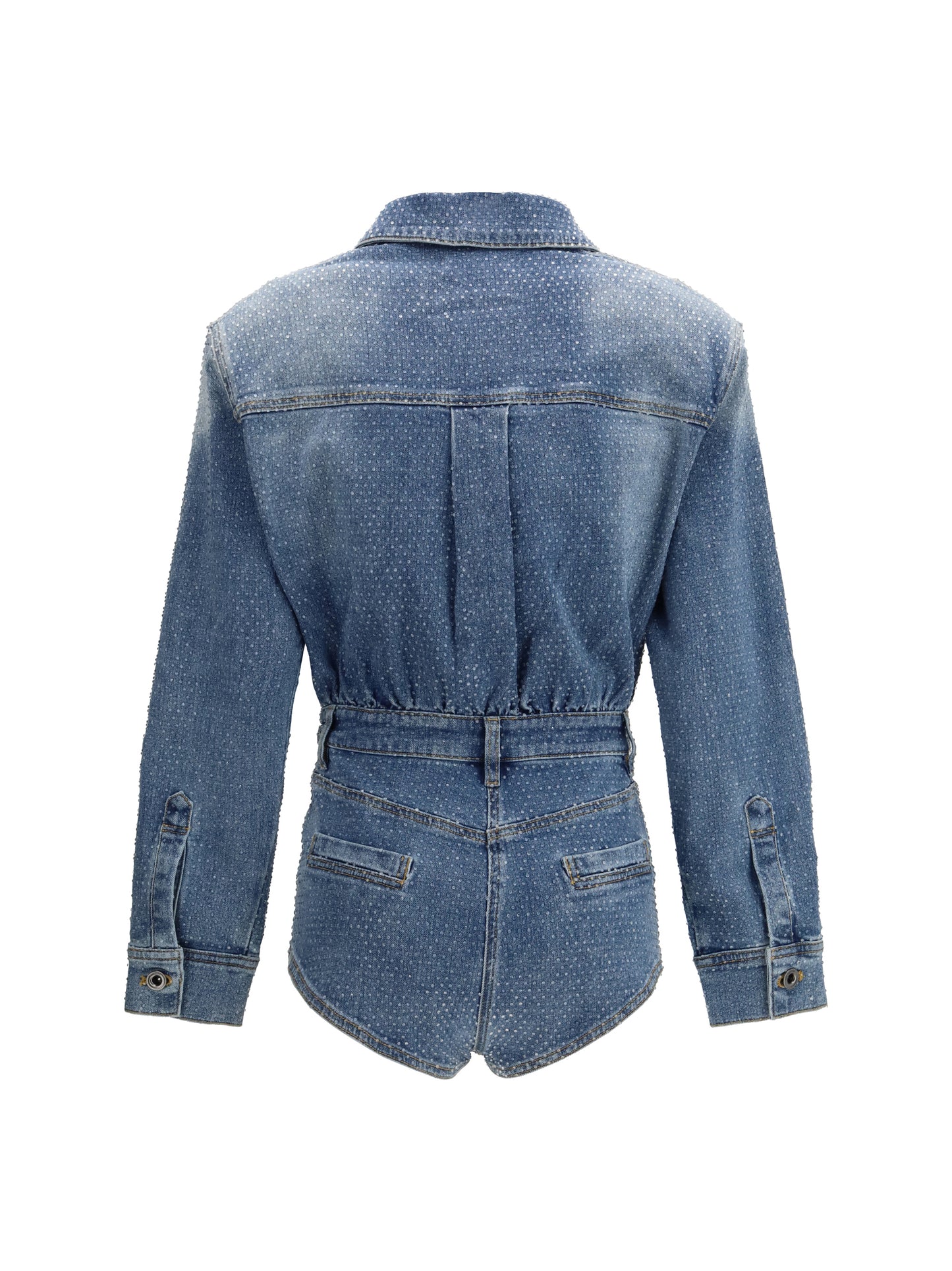Self-Portrait Women Rhinestone Denim Playsuit SELF-PORTRAIT