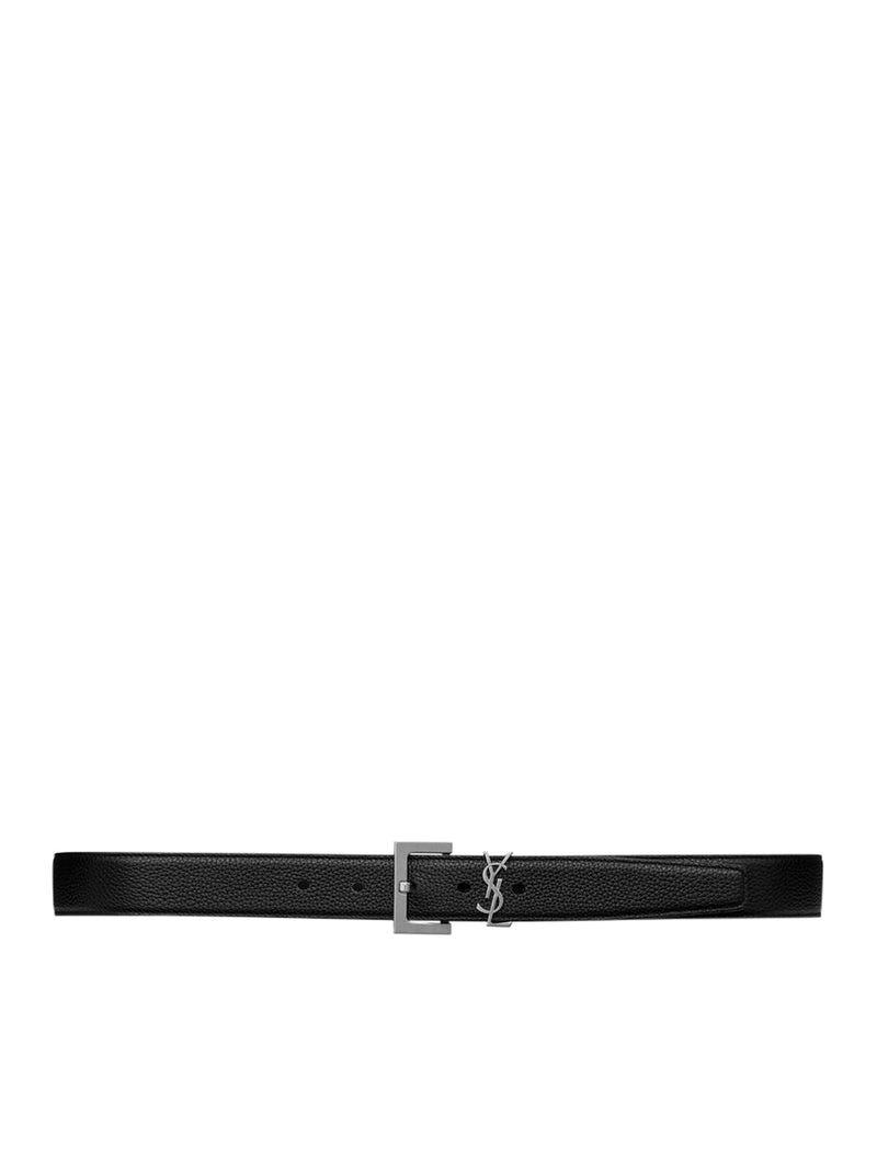 Saint Laurent Men Cassandre Belt In Hammered Leather With Square Buckle SAINT LAURENT