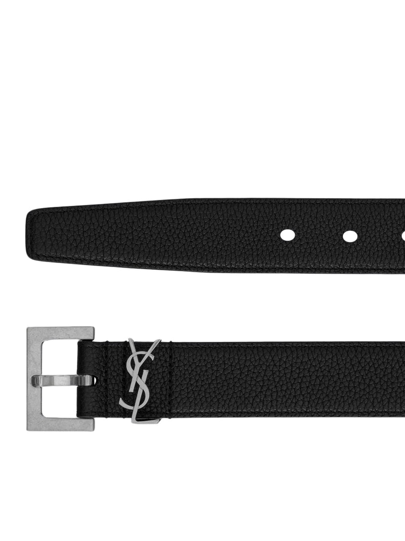 Saint Laurent Men Cassandre Belt In Hammered Leather With Square Buckle SAINT LAURENT