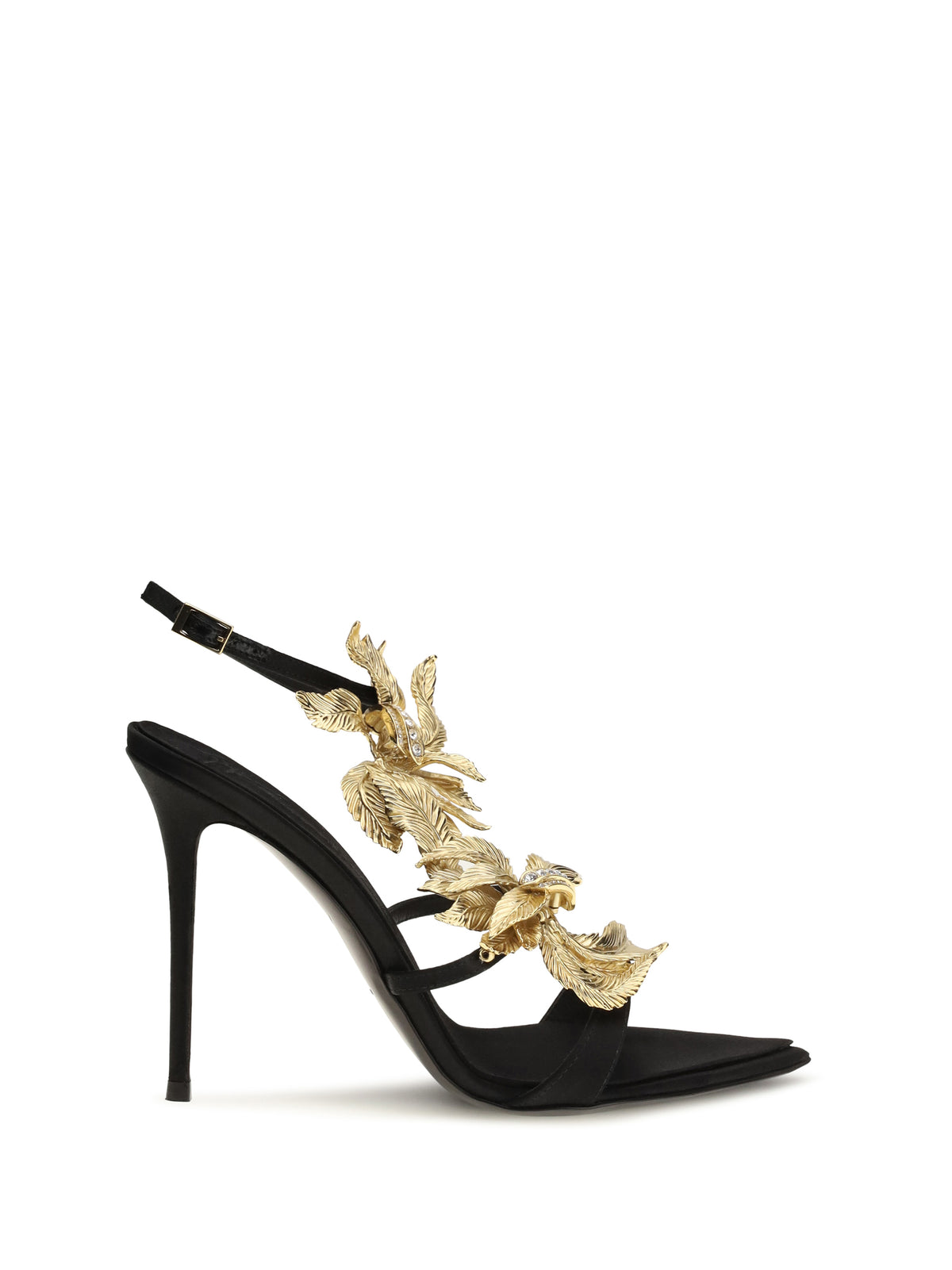 Giuseppe Zanotti Women Incanto Silk Satin Sandals With Foliage Jewel Detail GIUSEPPE ZANOTTI
