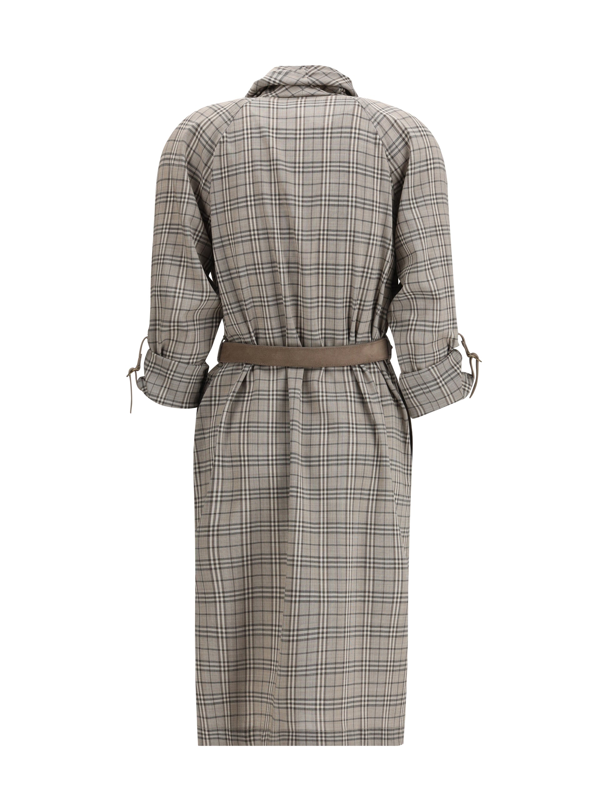 Burberry Women Wool Check Dress With A Shawl Collar BURBERRY