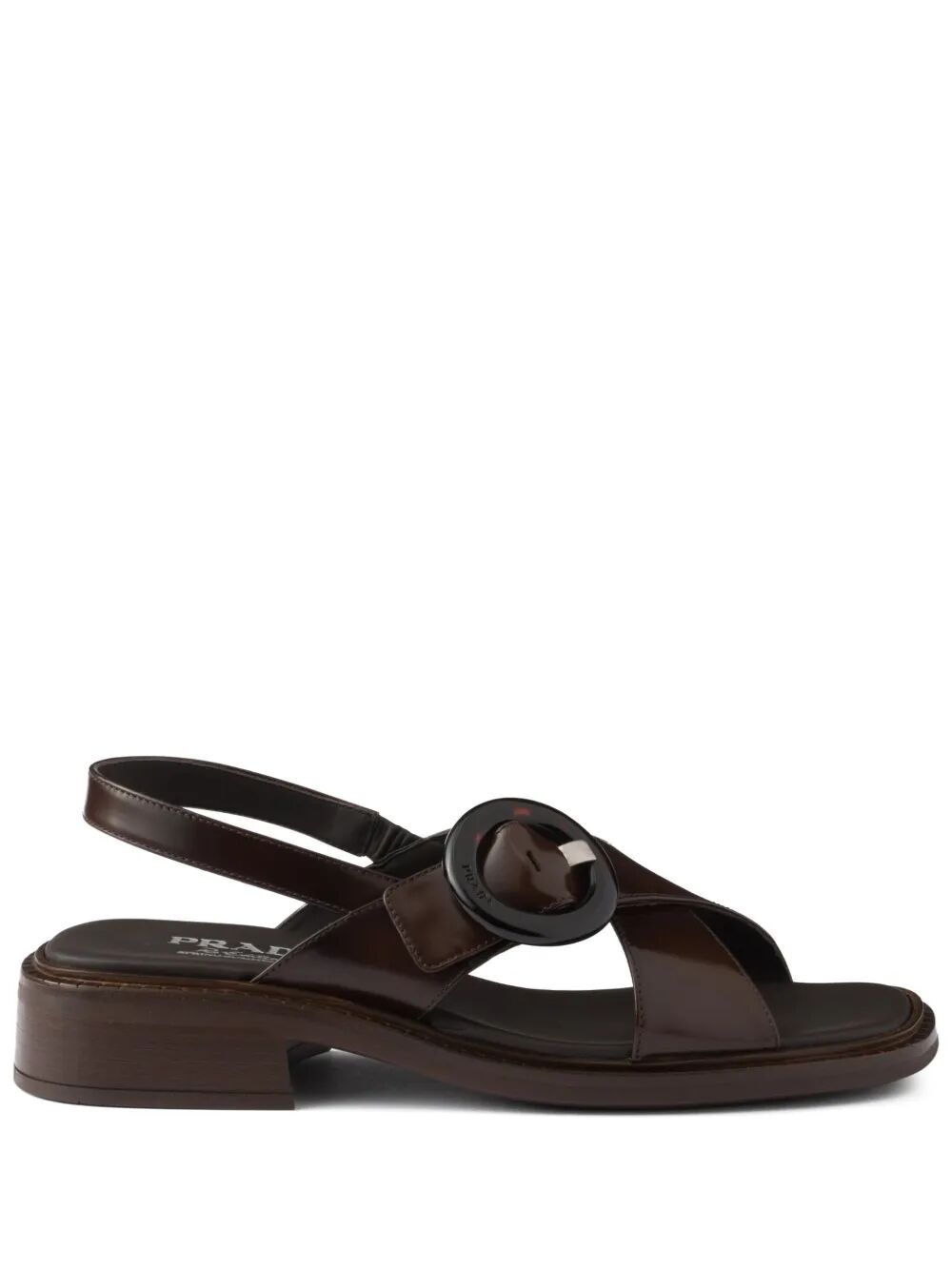 Prada Women Brushed Leather Crisscross Band Sandals With Plexiglas Buckle PRADA