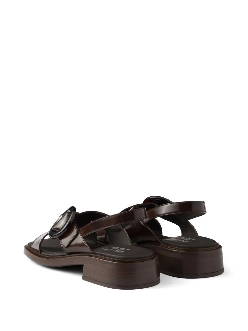 Prada Women Brushed Leather Crisscross Band Sandals With Plexiglas Buckle PRADA