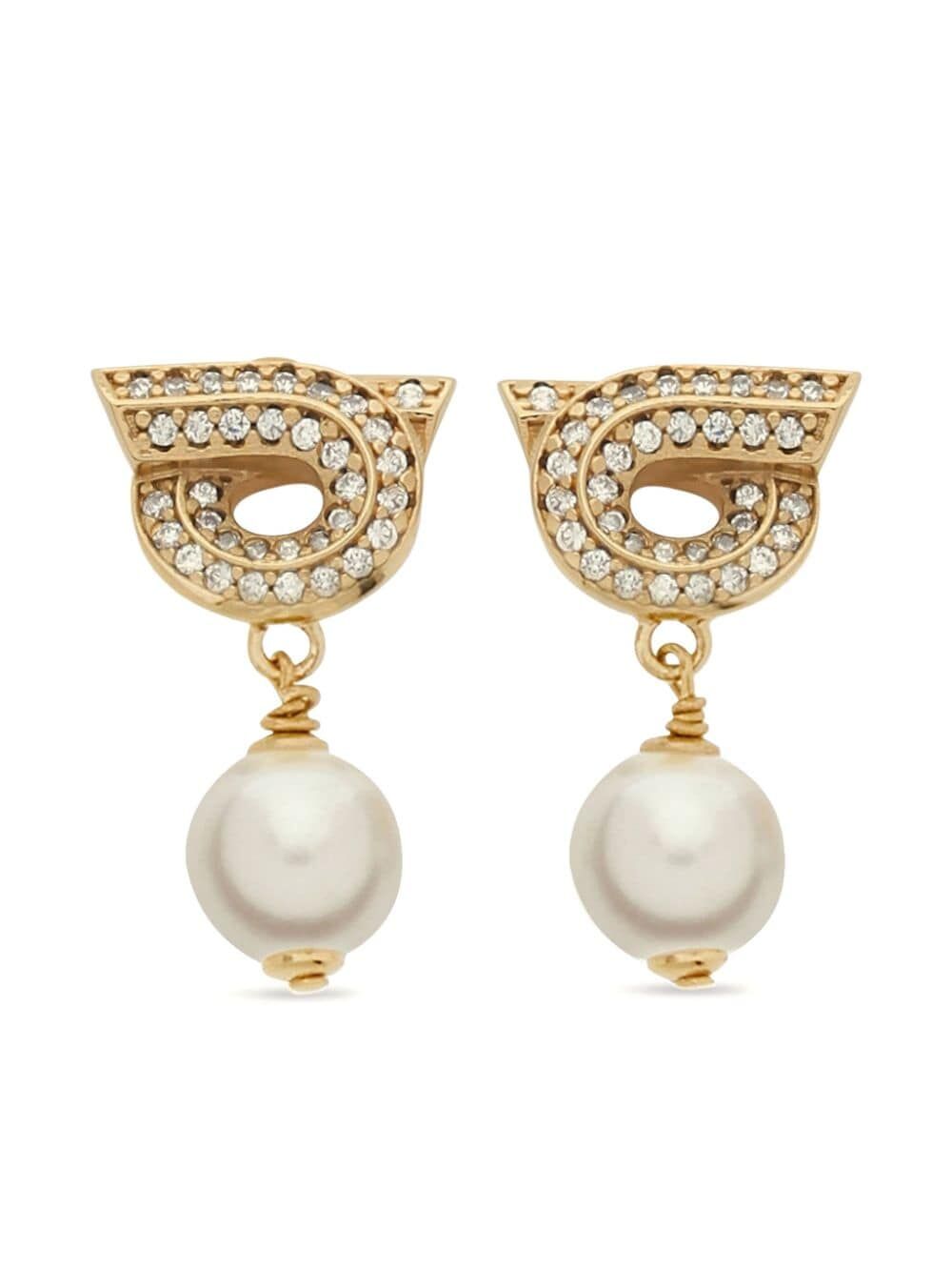 Ferragamo Women Gancini Earrings With Pearls And Crystals FERRAGAMO