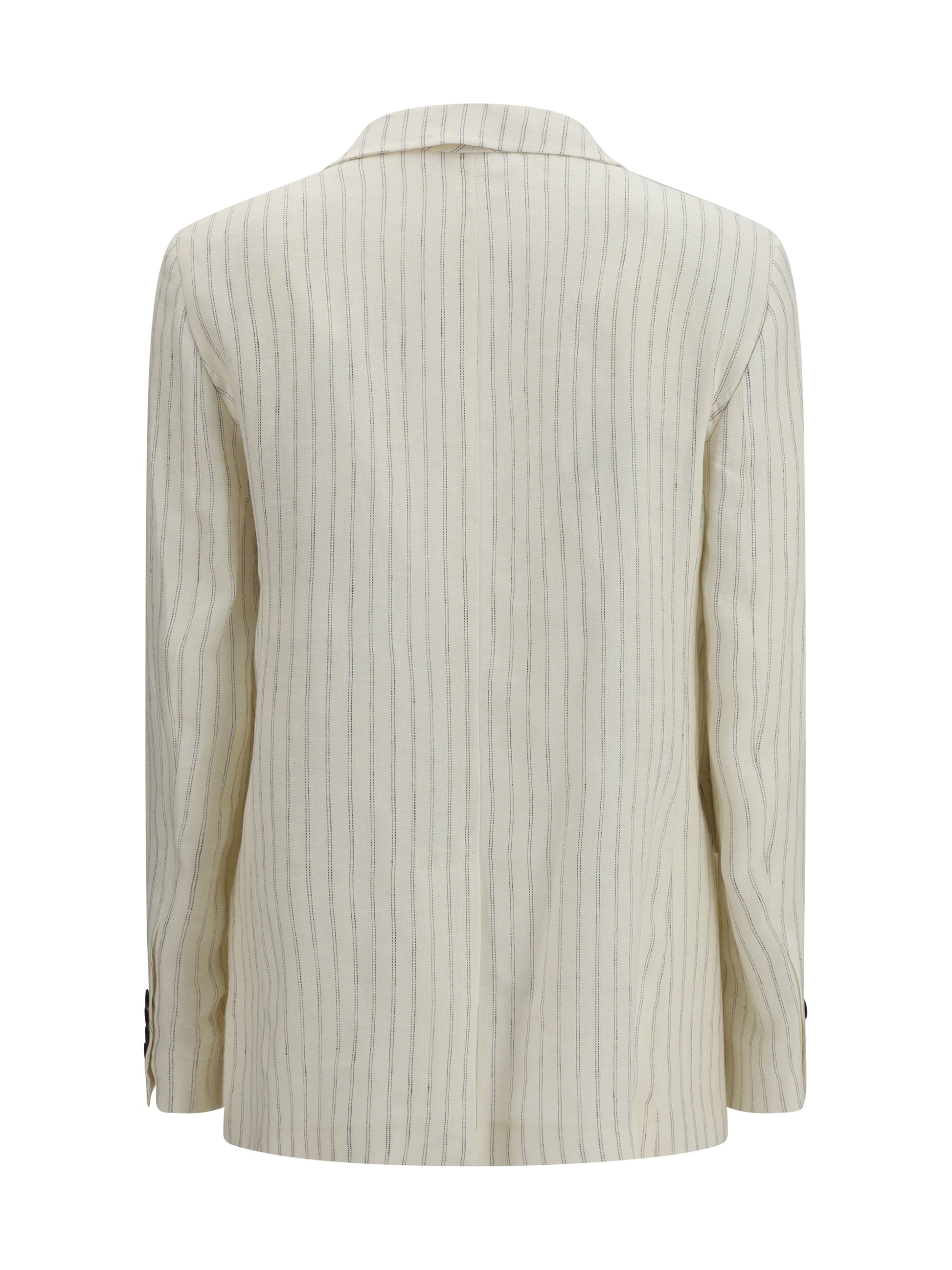 Max Mara Studio Women Single-Breasted Pinstriped Linen Blazer MAX MARA STUDIO