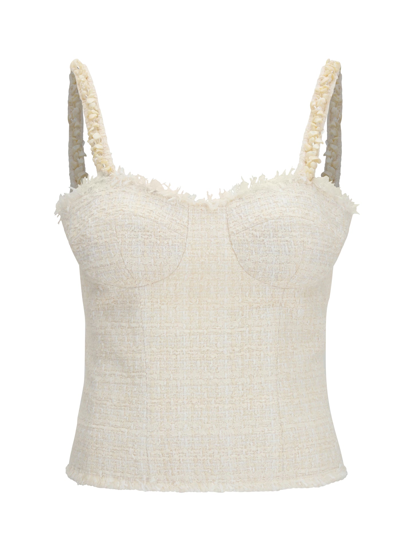 Balmain Women Tweed Top With Pearl Straps BALMAIN