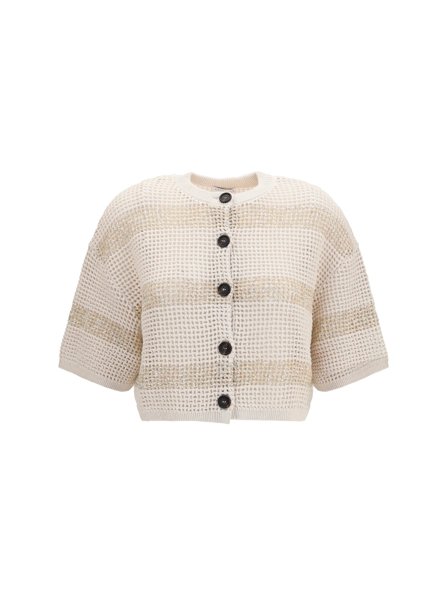 Brunello Cucinelli Women Striped Openwork Cotton Cardigan