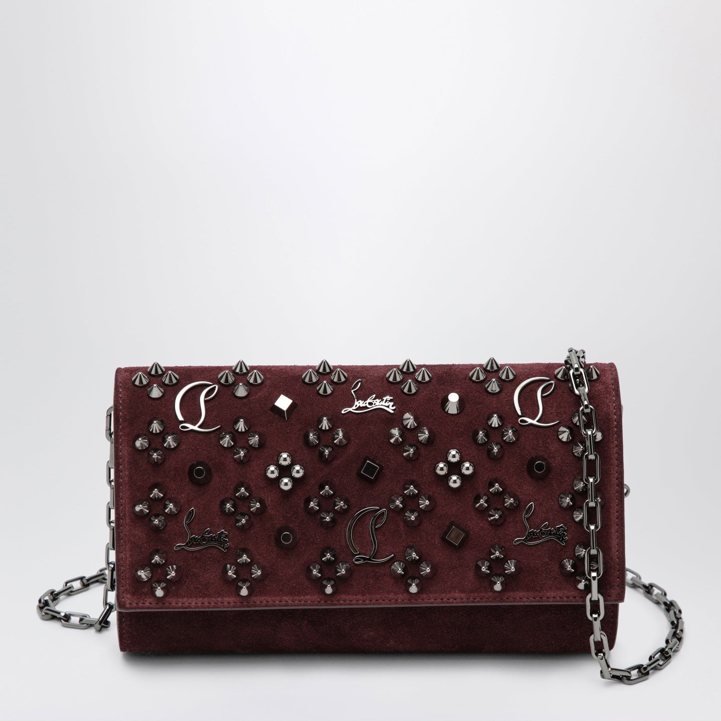 Christian Louboutin Paloma Studded Suede Wallet On Chain Burgundy Women CHRISTIAN LOUBOUTIN