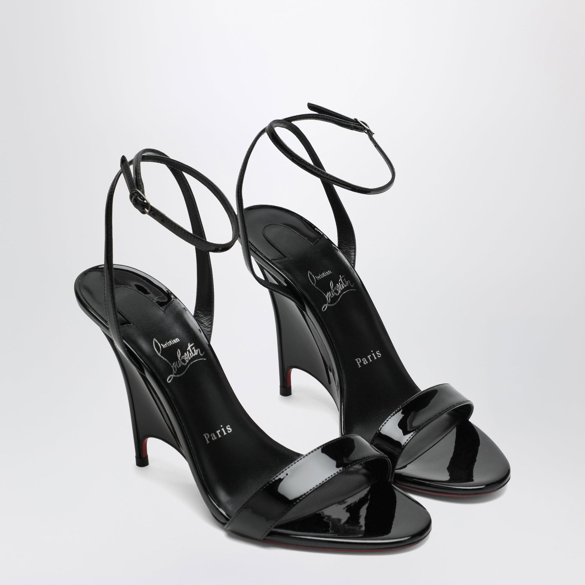 Christian Louboutin Miss Z Black Patent Leather Wedge Sandals Women CHRISTIAN LOUBOUTIN