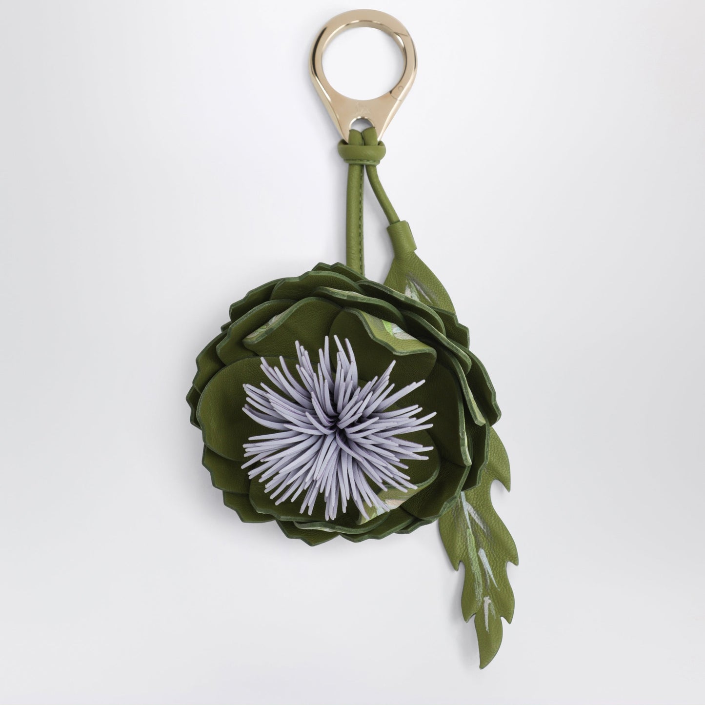 Christian Louboutin Olive Green/Lilac Leather Key Ring With A Floral Design Women CHRISTIAN LOUBOUTIN