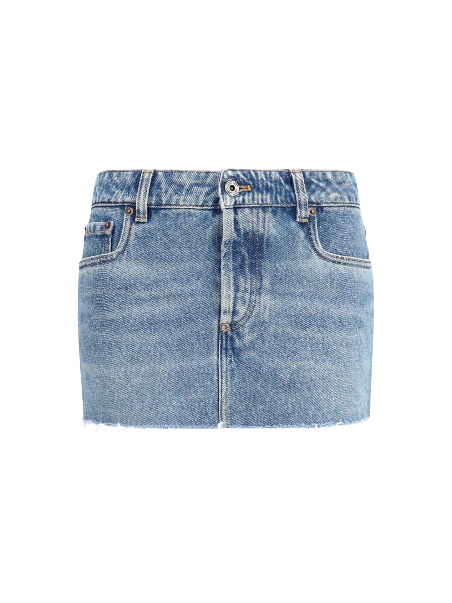 Miu Miu Women Frayed Hem Denim Mini Skirt MIU MIU