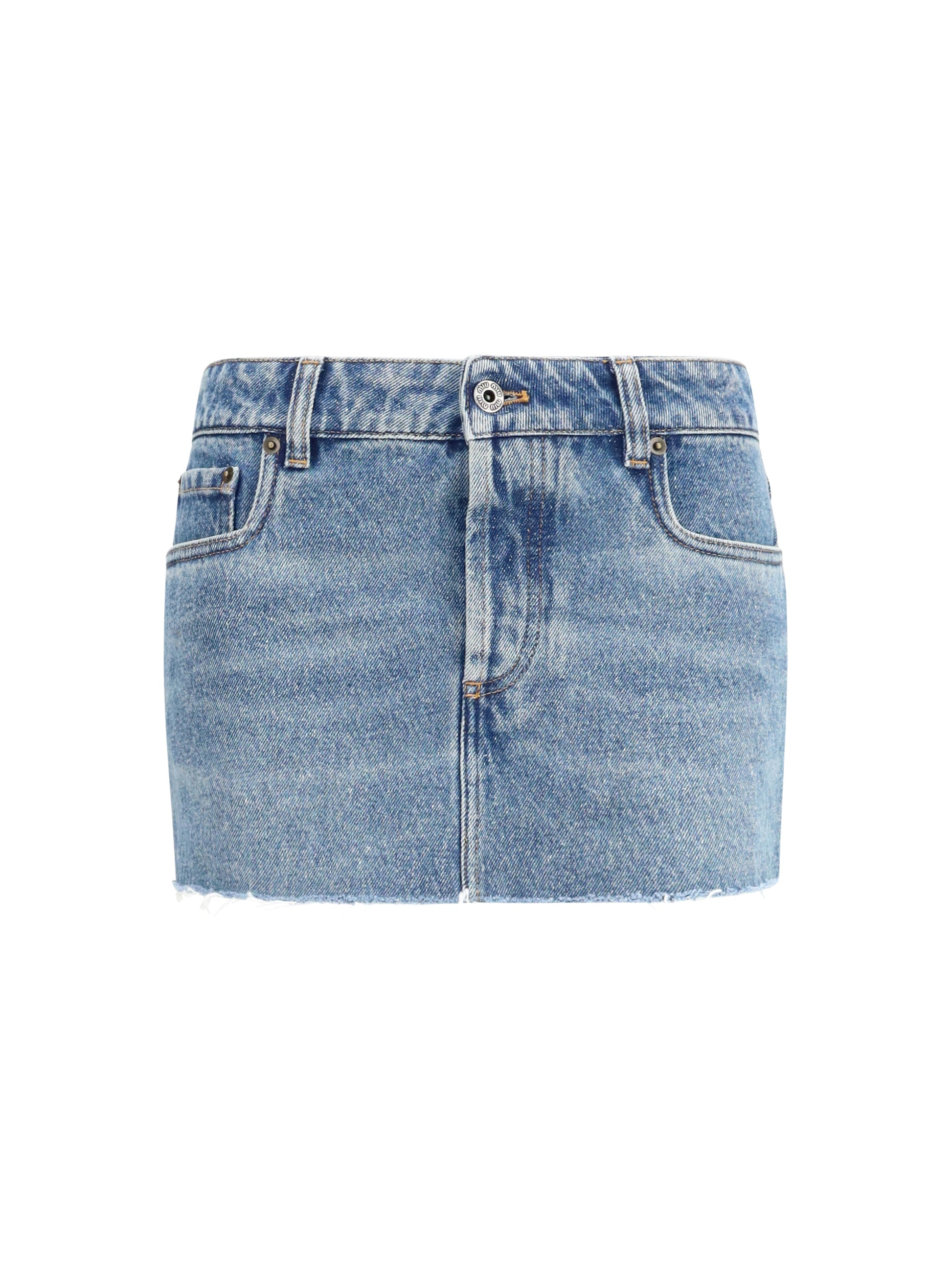 Miu Miu Women Frayed Hem Denim Mini Skirt MIU MIU