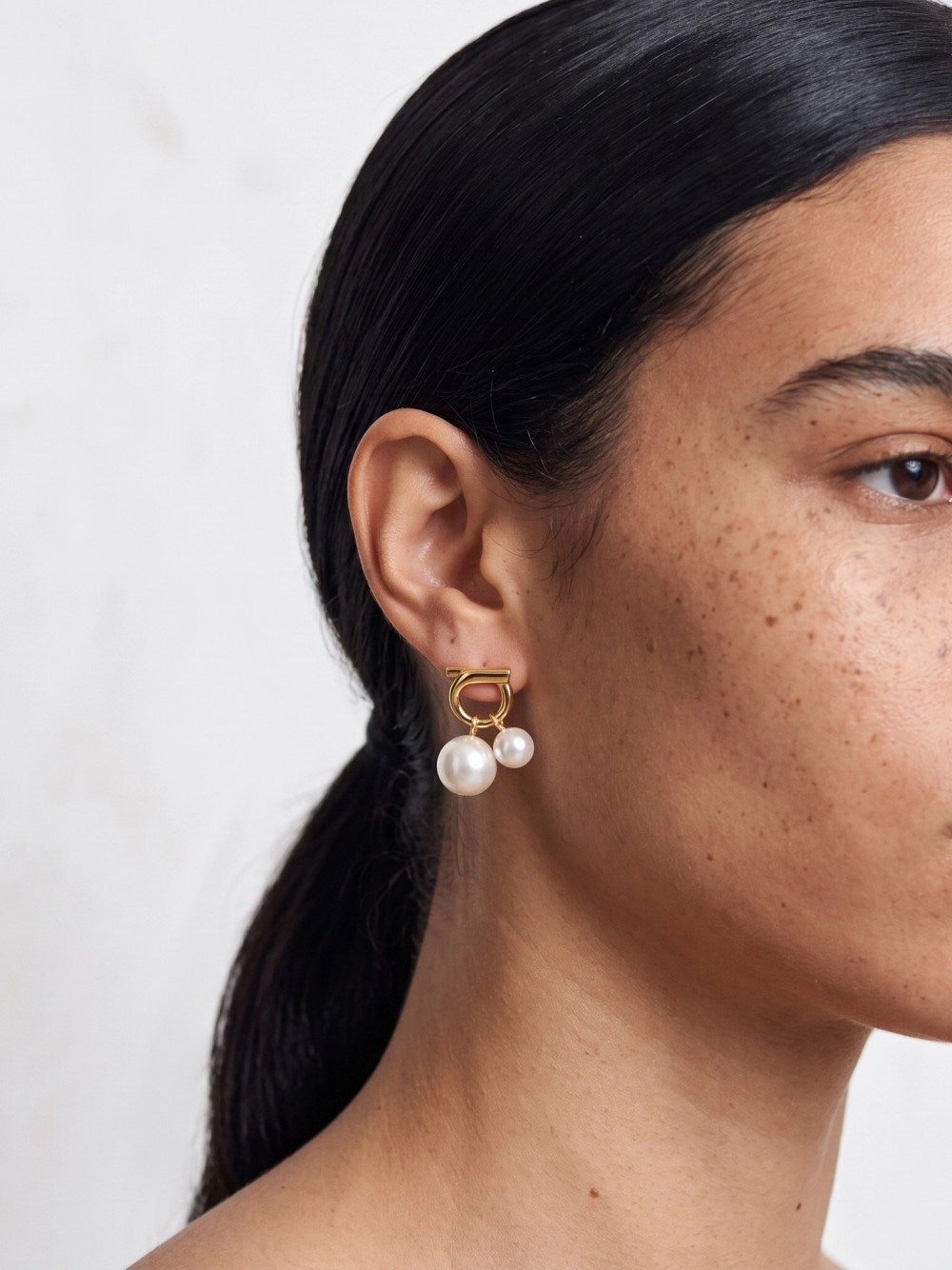 Ferragamo Women Gancini Earrings With Pearl-Effect Pendants FERRAGAMO