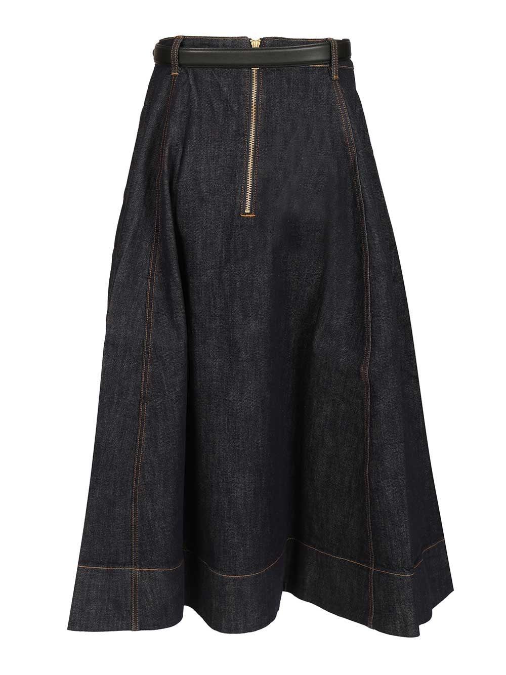 Self-Portrait Women Denim Midi Skirt SELF-PORTRAIT