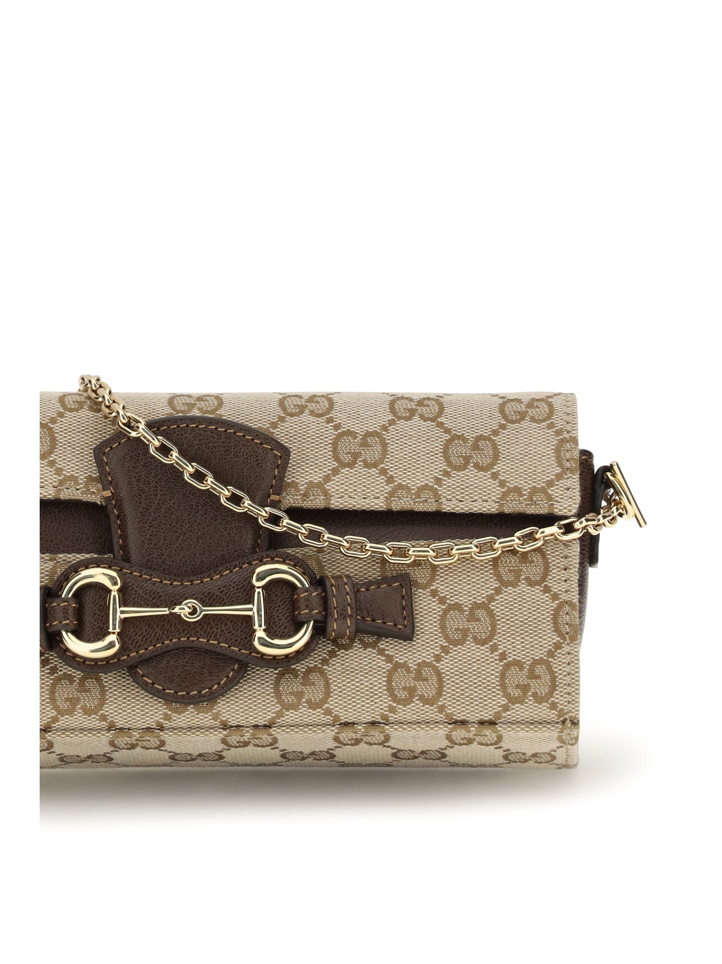 Gucci Women Gg Fabric Chain Wallet With Horsebit GUCCI