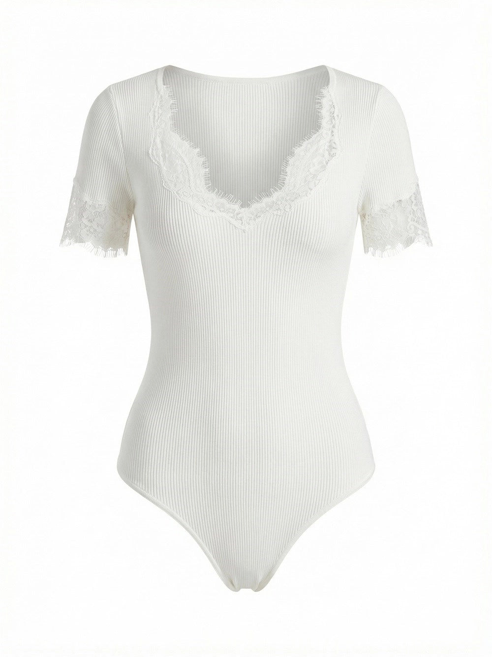 Self-Portrait Women Lace Trim Knit Bodysuit SELF-PORTRAIT
