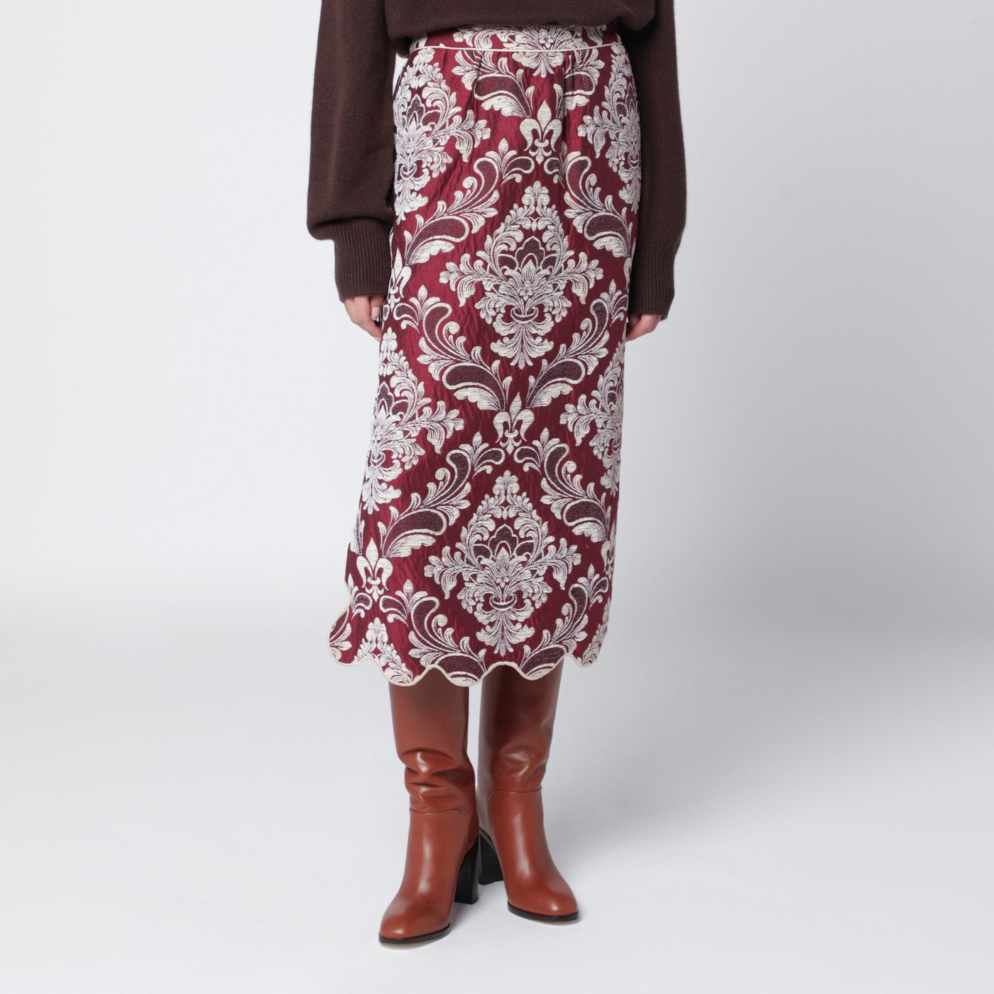 Farm Rio Bordeaux Jacquard Midi Skirt Women FARM Rio