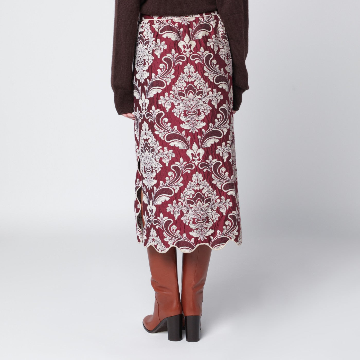 Farm Rio Bordeaux Jacquard Midi Skirt Women FARM Rio