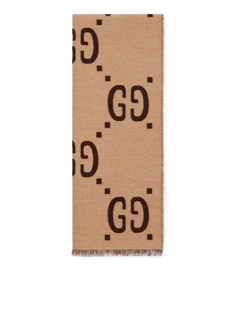 Gucci Men Wool And Silk Scarf With Gg Jacquard Pattern GUCCI