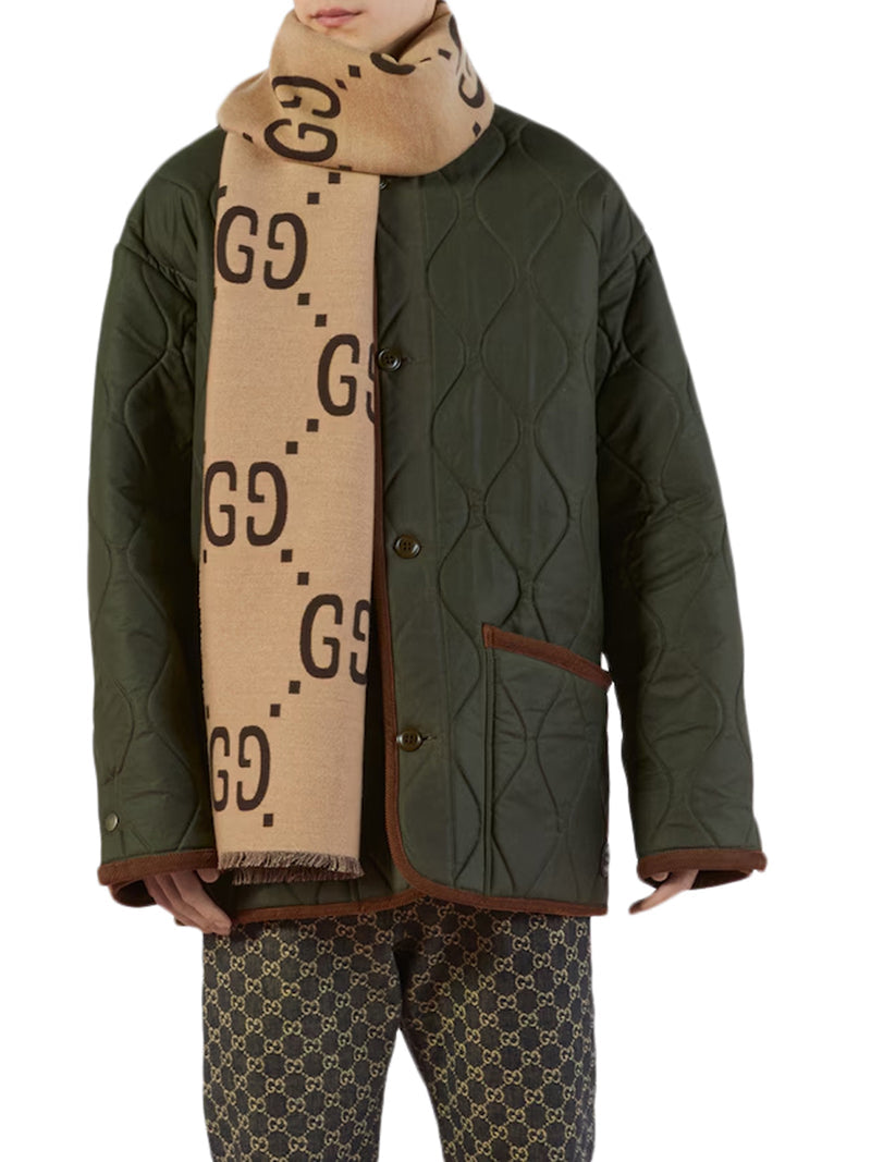 Gucci Men Wool And Silk Scarf With Gg Jacquard Pattern GUCCI