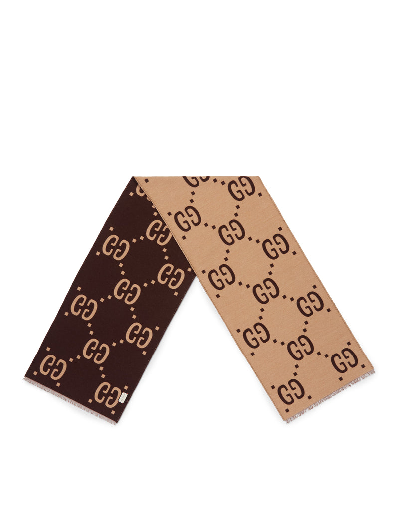 Gucci Men Wool And Silk Scarf With Gg Jacquard Pattern GUCCI