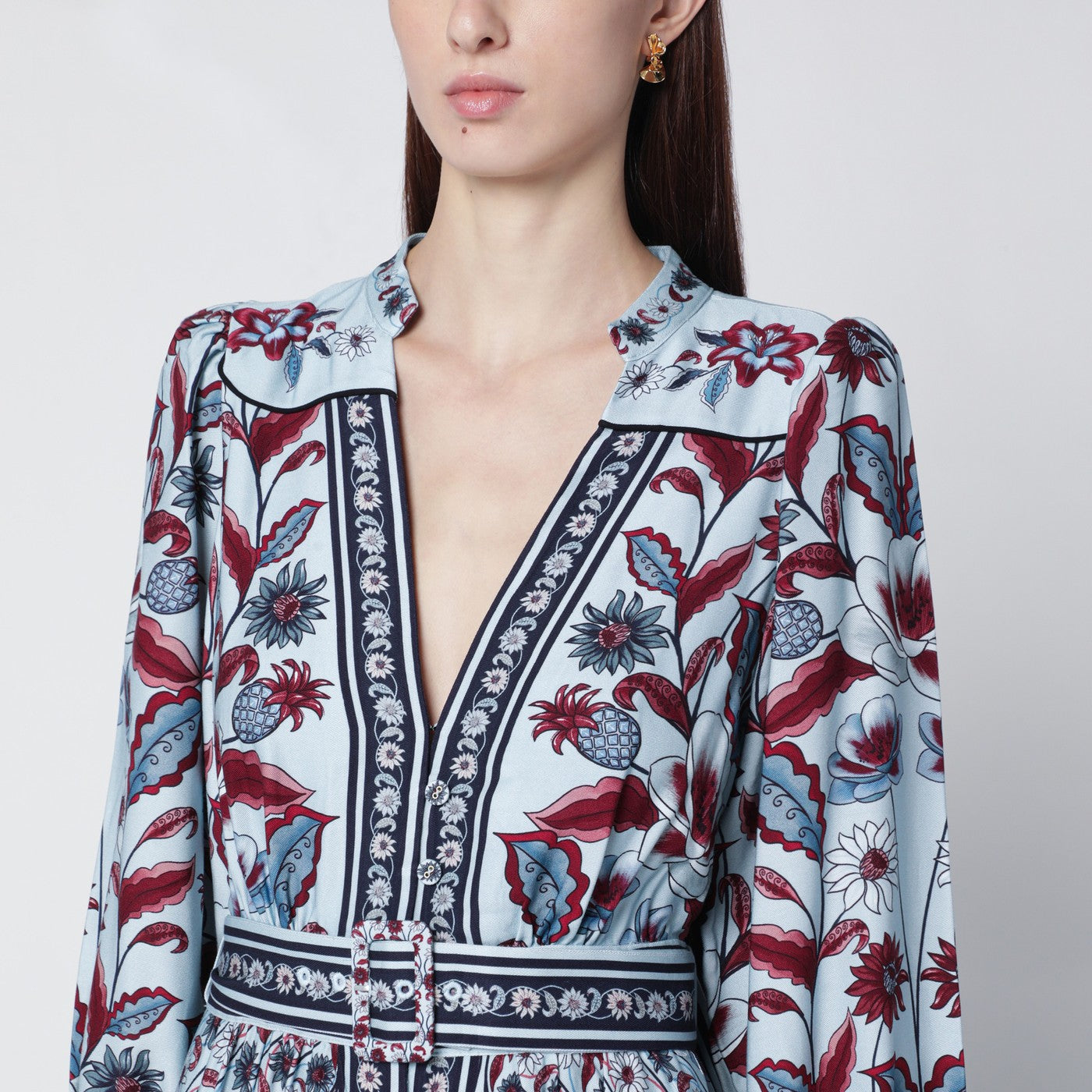 Farm Rio Light Blue Midi Dress With Floral Print Women FARM Rio