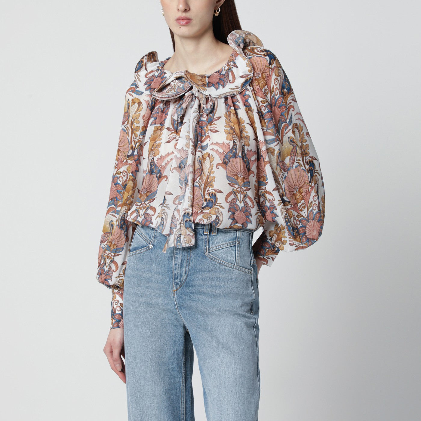 Farm Rio White Sea Garden Blouse With Ruffles Women FARM Rio