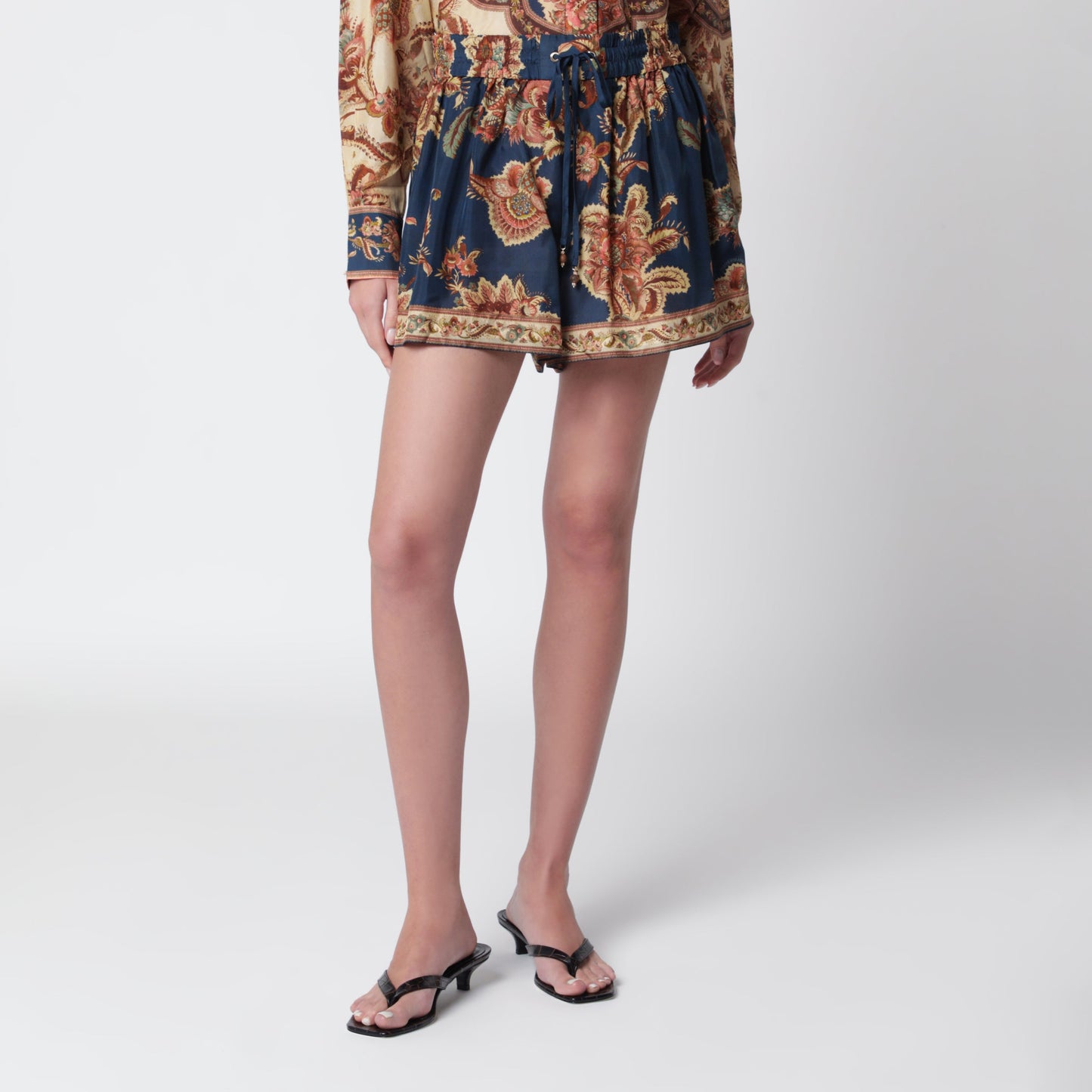 Zimmermann Aster Relaxed-Fit Silk Shorts In Navy Jacobean Women ZIMMERMANN
