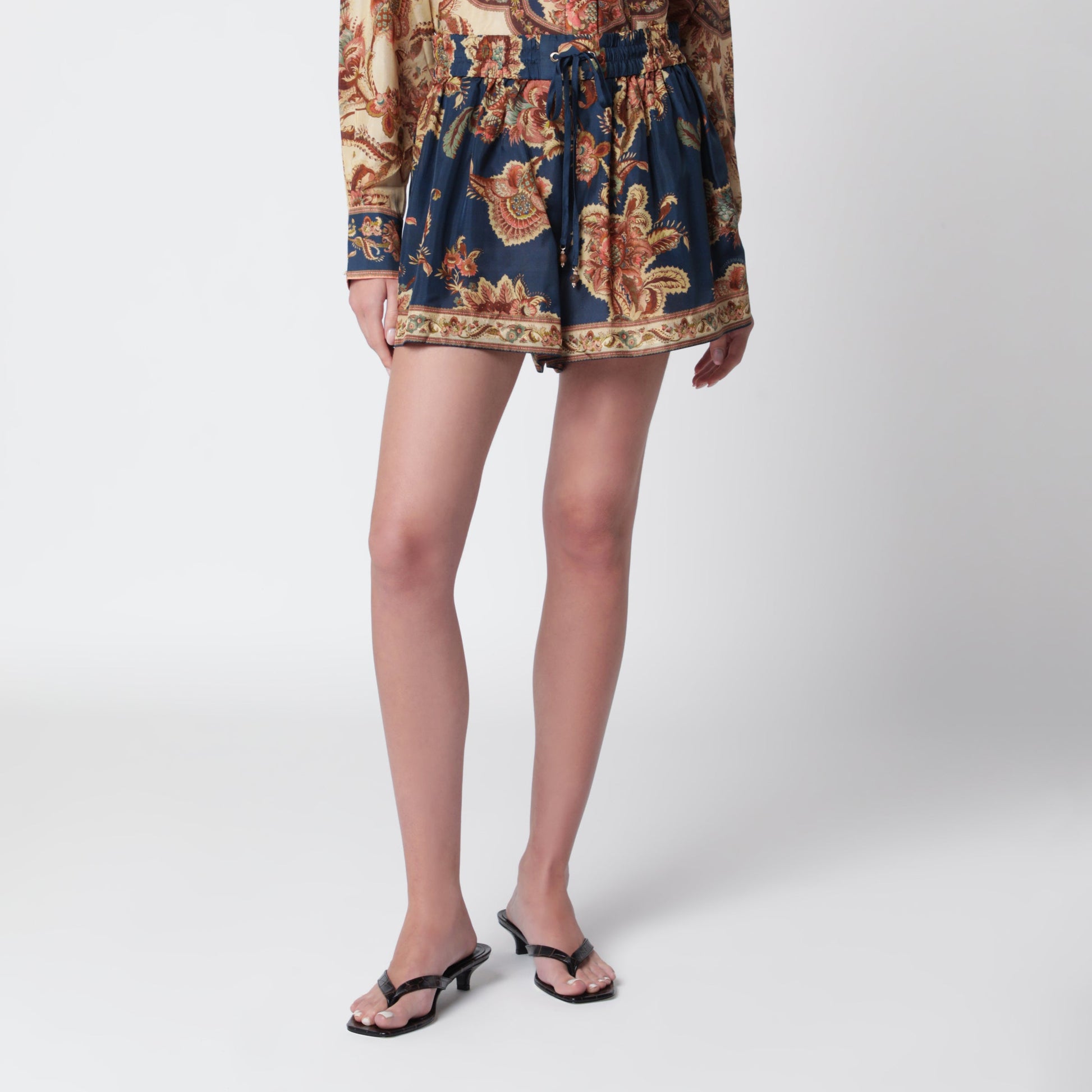 Zimmermann Aster Relaxed-Fit Silk Shorts In Navy Jacobean Women ZIMMERMANN