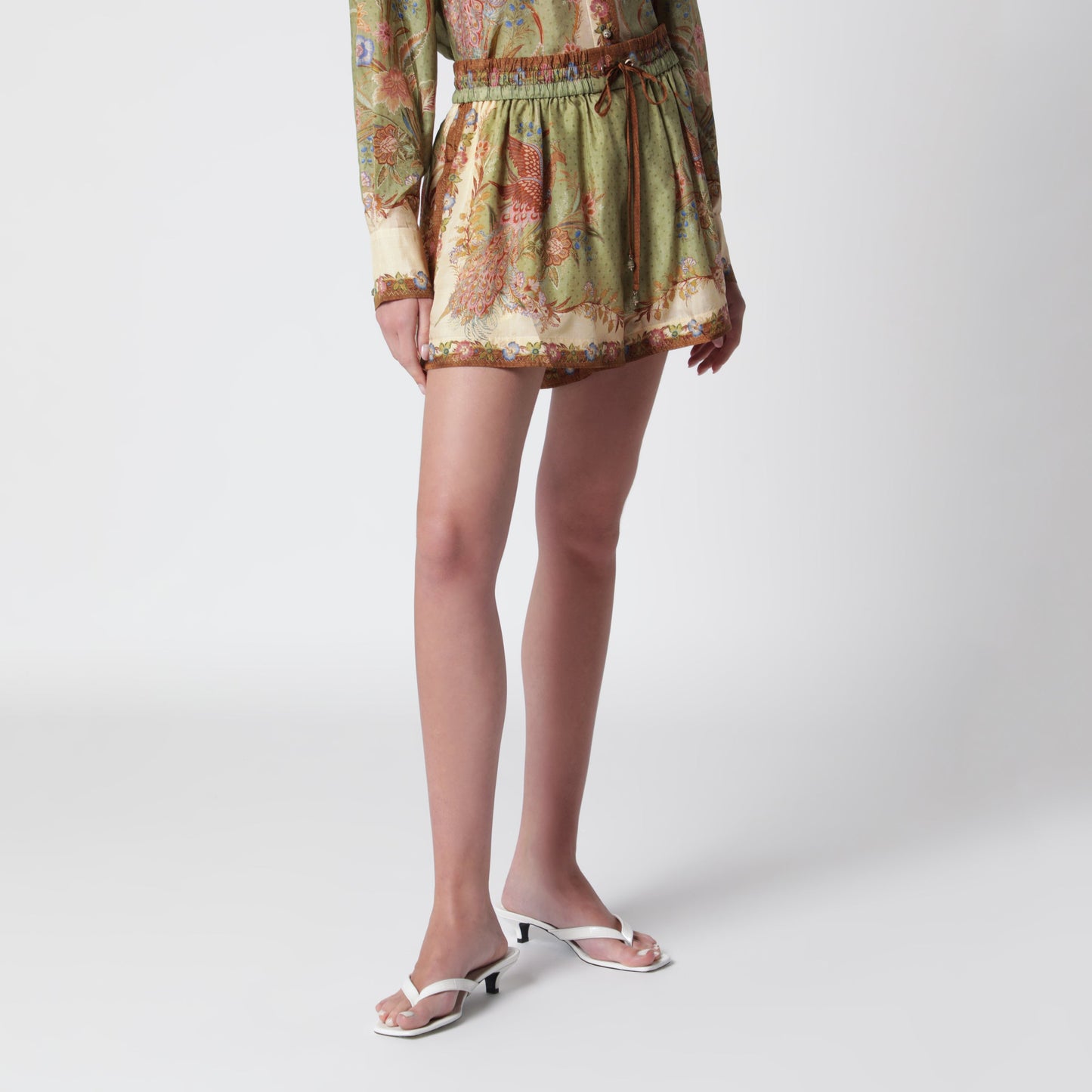 Zimmermann Khaki Floral Silk Indra Relaxed Shorts Women ZIMMERMANN