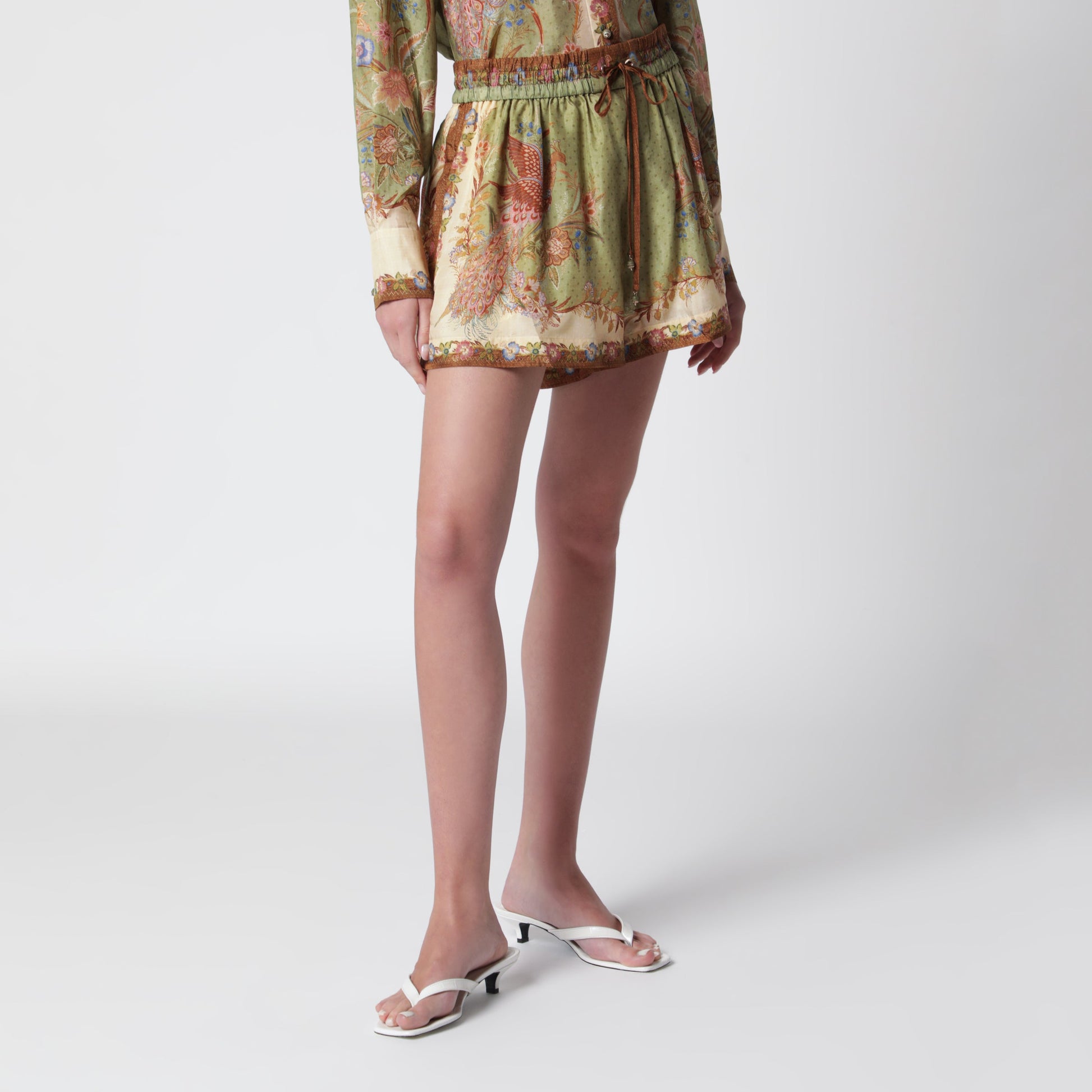 Zimmermann Khaki Floral Silk Indra Relaxed Shorts Women ZIMMERMANN
