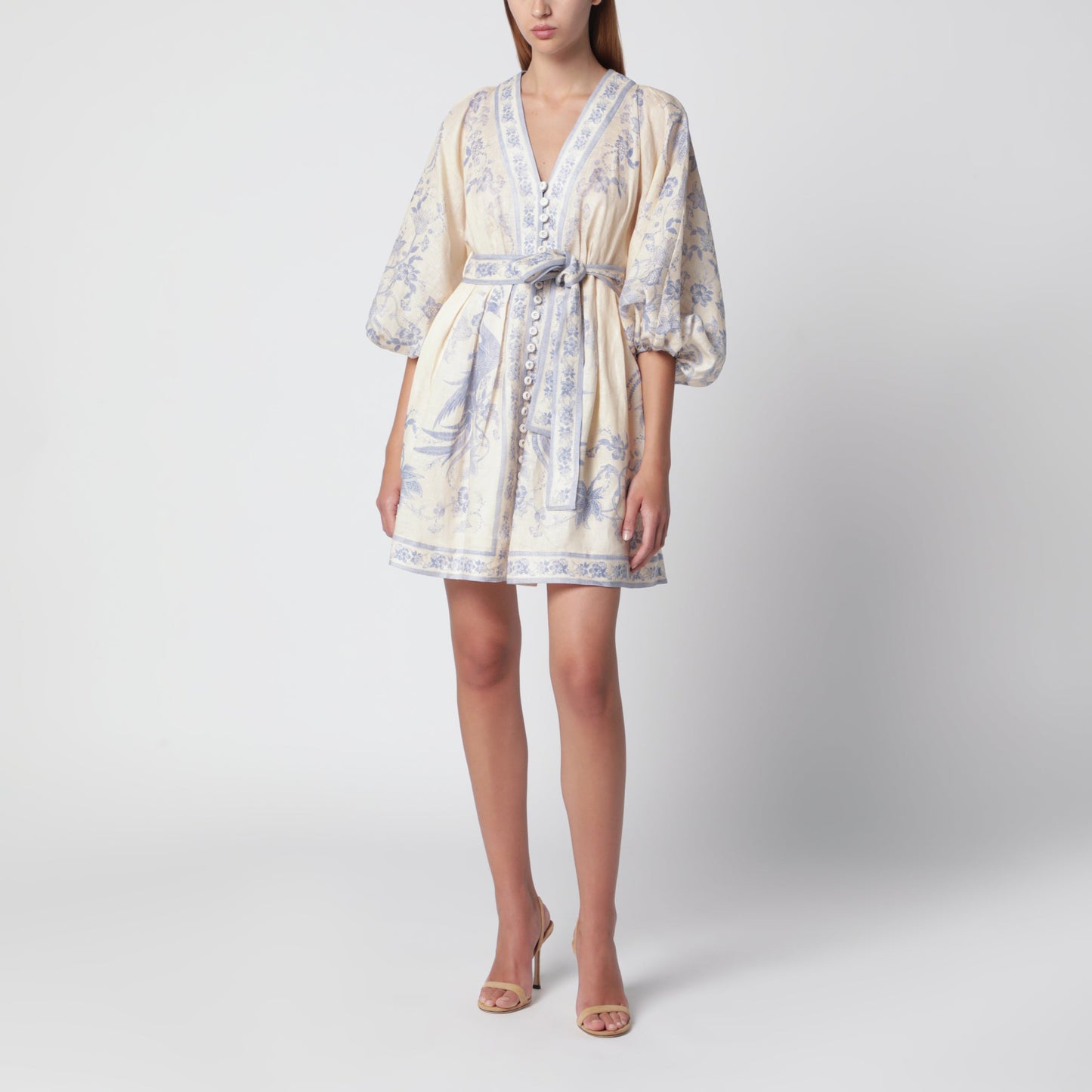 Zimmermann Indra Plunge Dress In Cream/Lilac Linen Women ZIMMERMANN