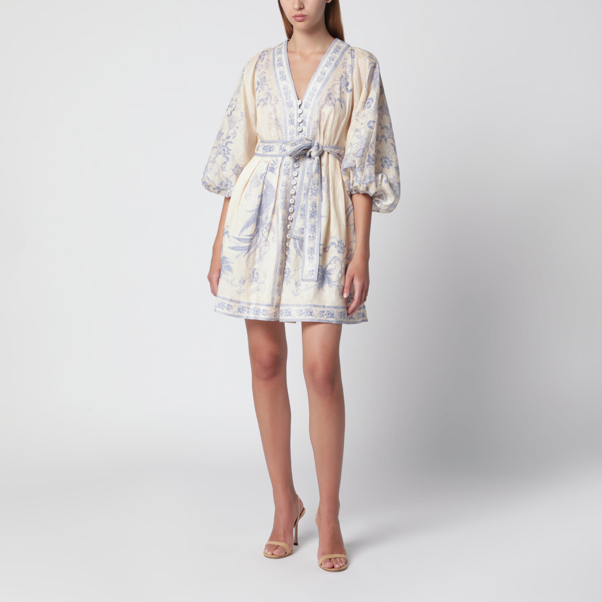 Zimmermann Indra Plunge Dress In Cream/Lilac Linen Women ZIMMERMANN