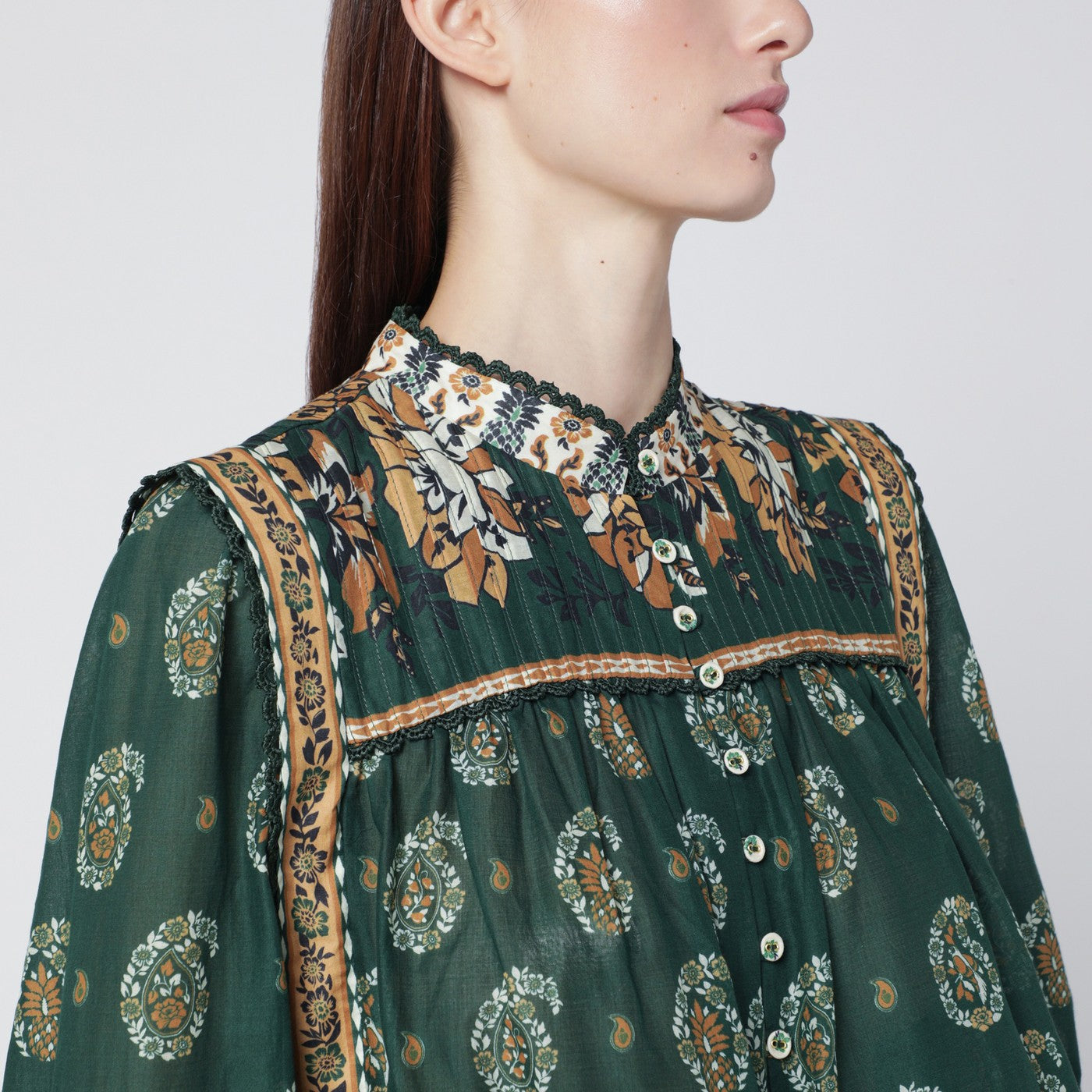 Farm Rio Tayla Green Cotton Blouse Women FARM Rio
