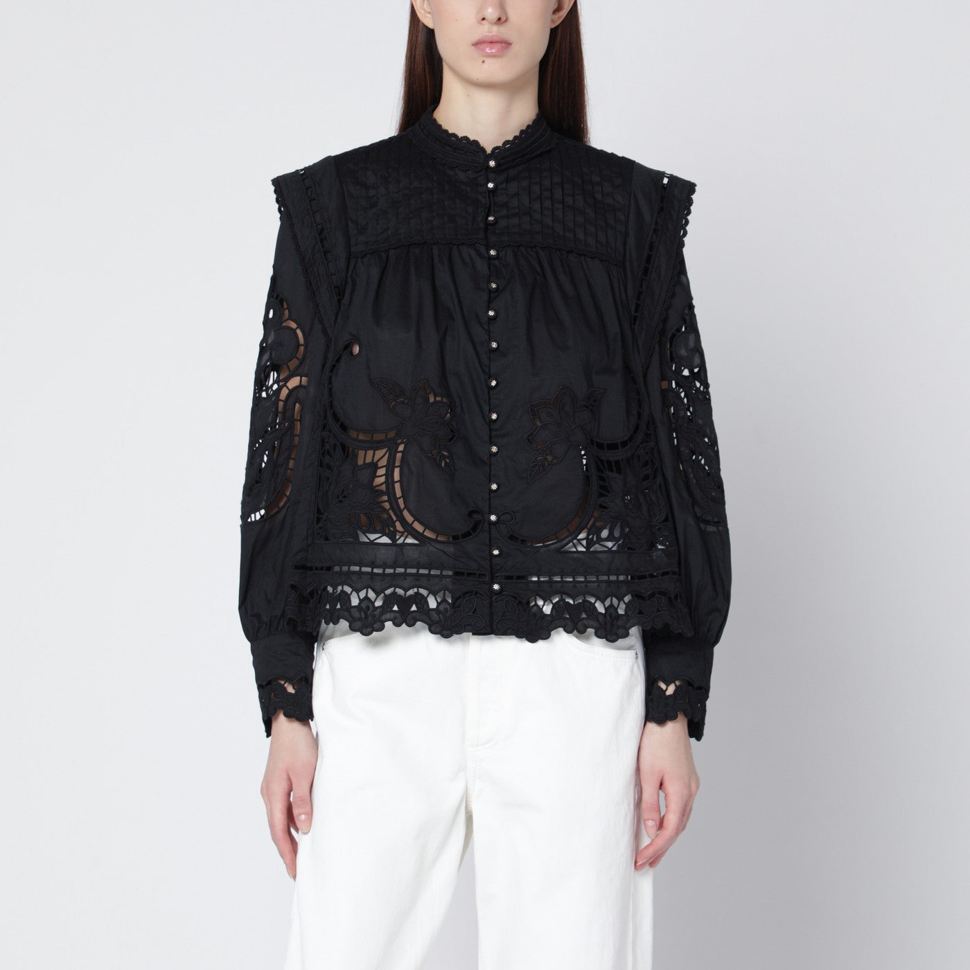 Farm Rio Black Richelieu Cotton Blouse Women FARM Rio