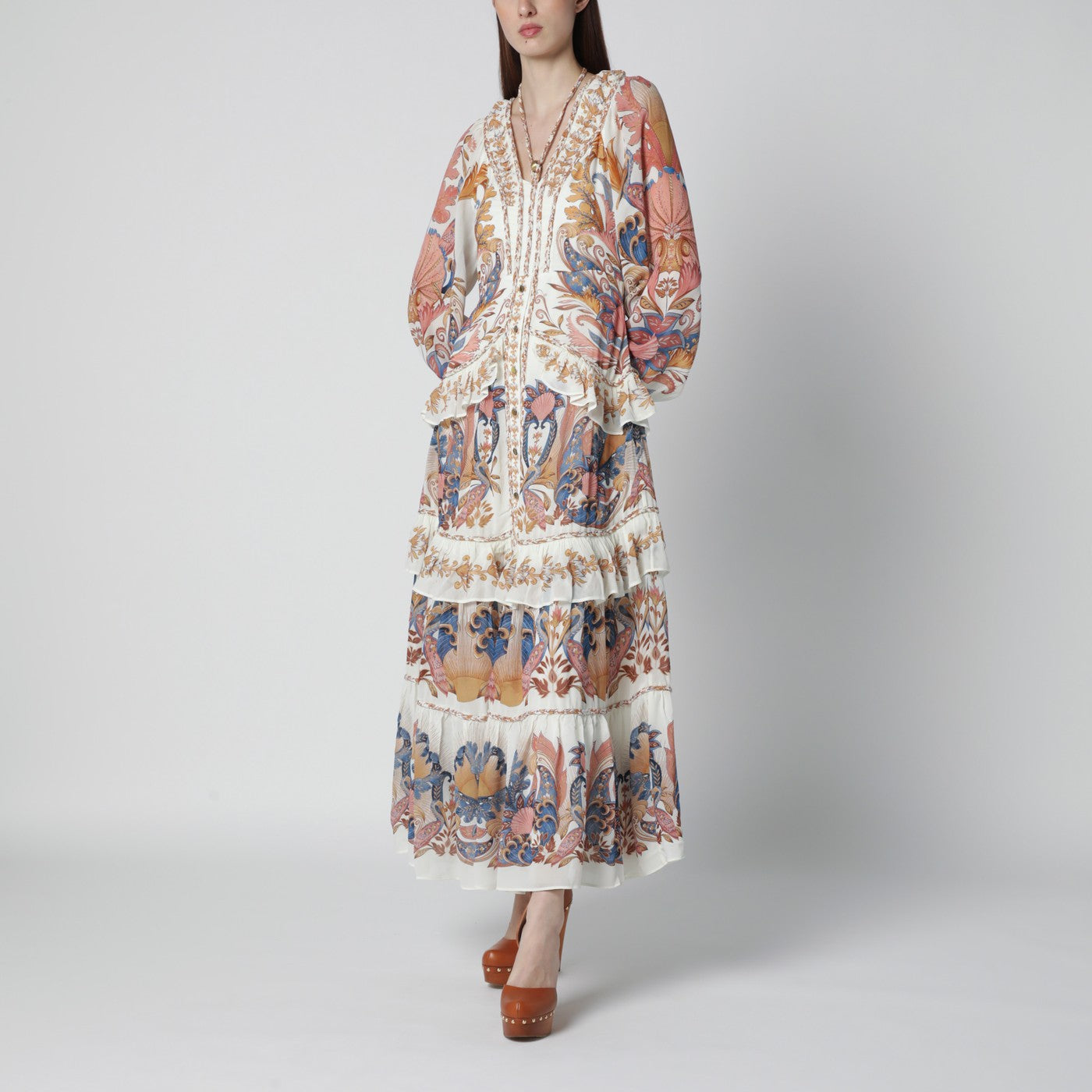 Farm Rio White Sea Garden Dress With Tiered Ruffles Women FARM Rio