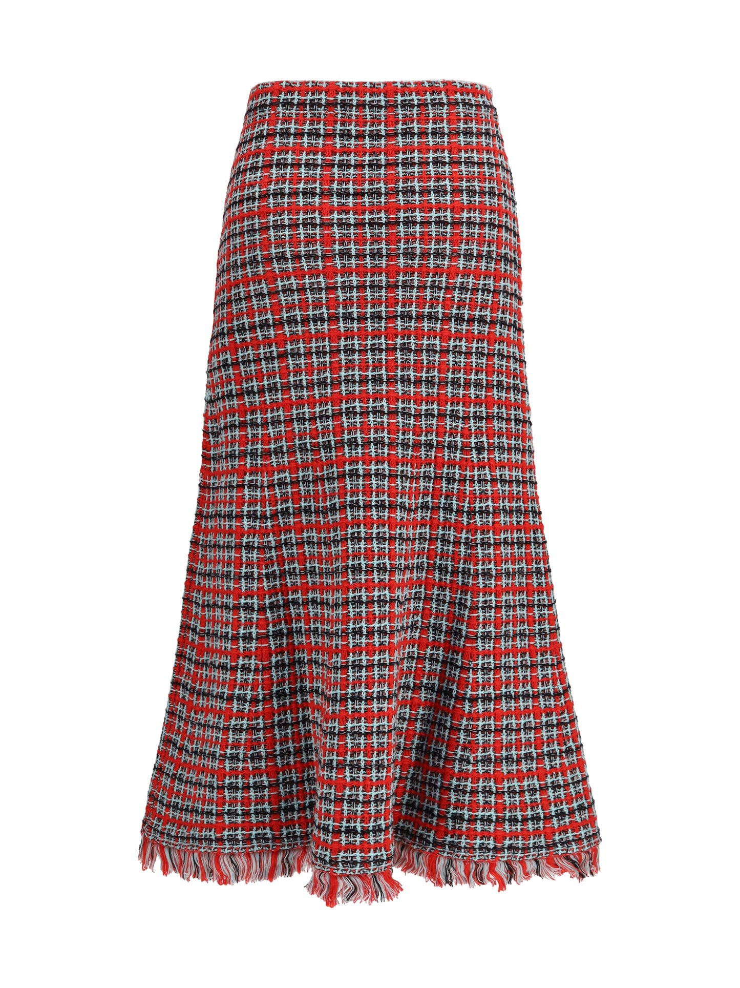 Self-Portrait Women Check Knit Midi Skirt With Frayed Edges SELF-PORTRAIT