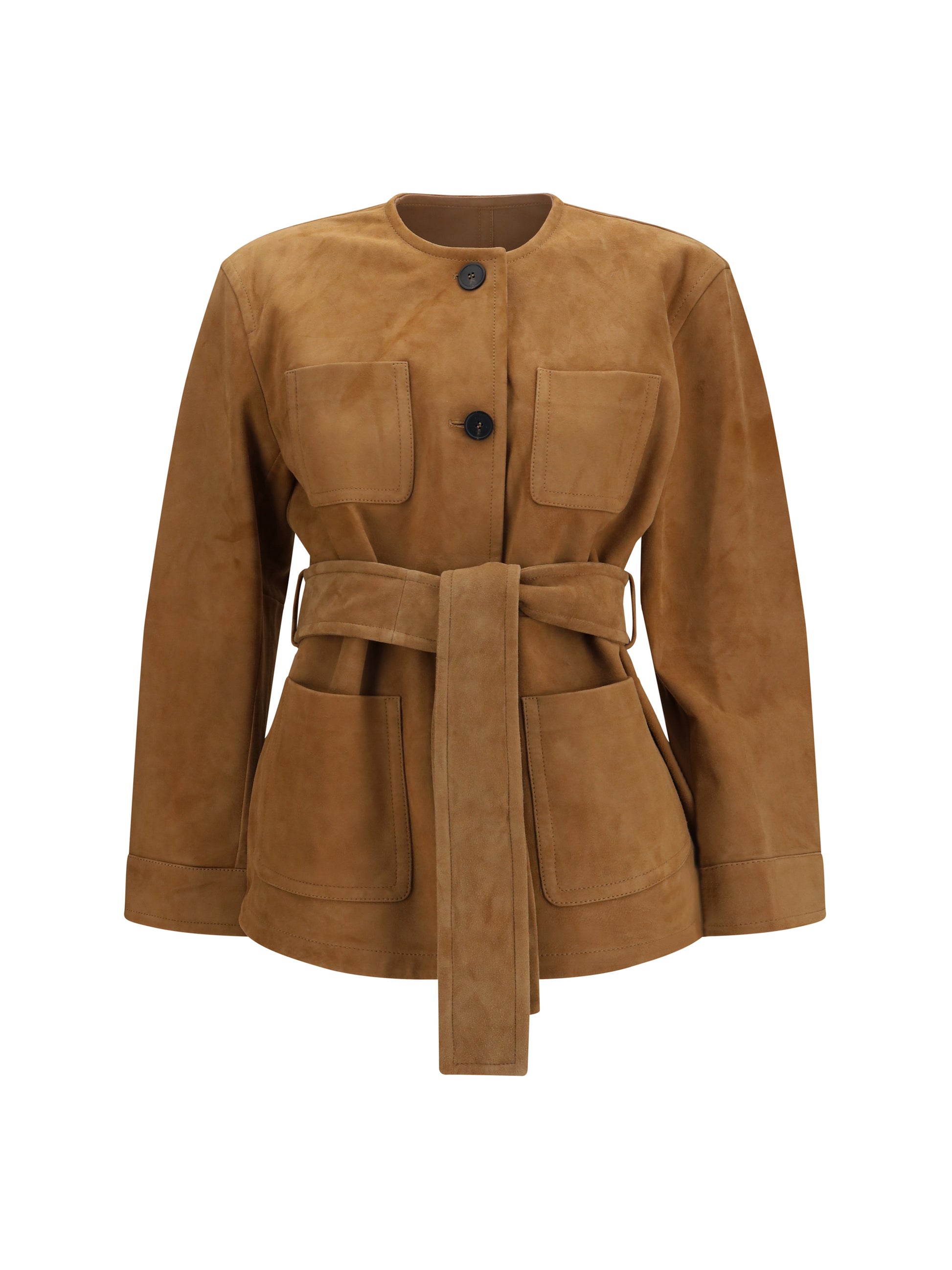 Max Mara Studio Women Suede Leather Jacket With Belt MAX MARA STUDIO