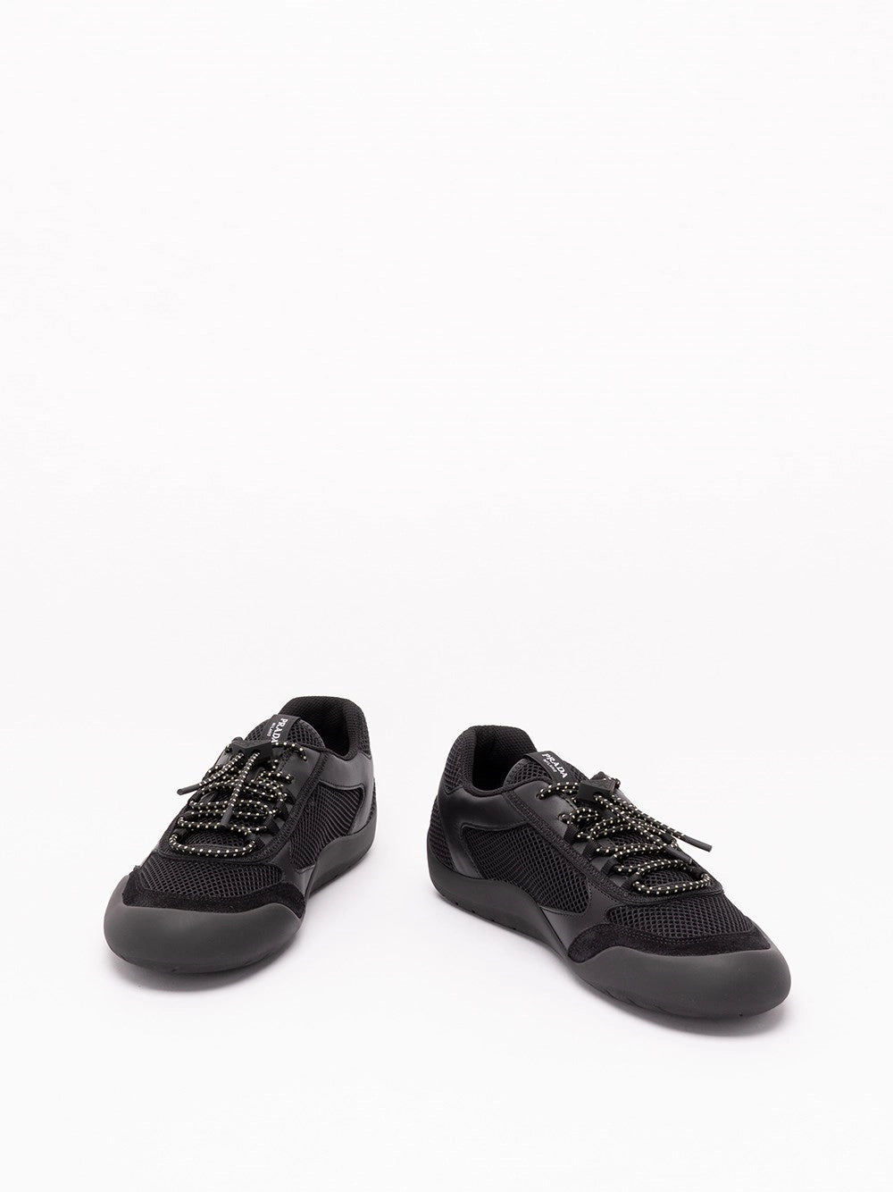 Prada Men Speedrock Leather And Mesh Sneakers