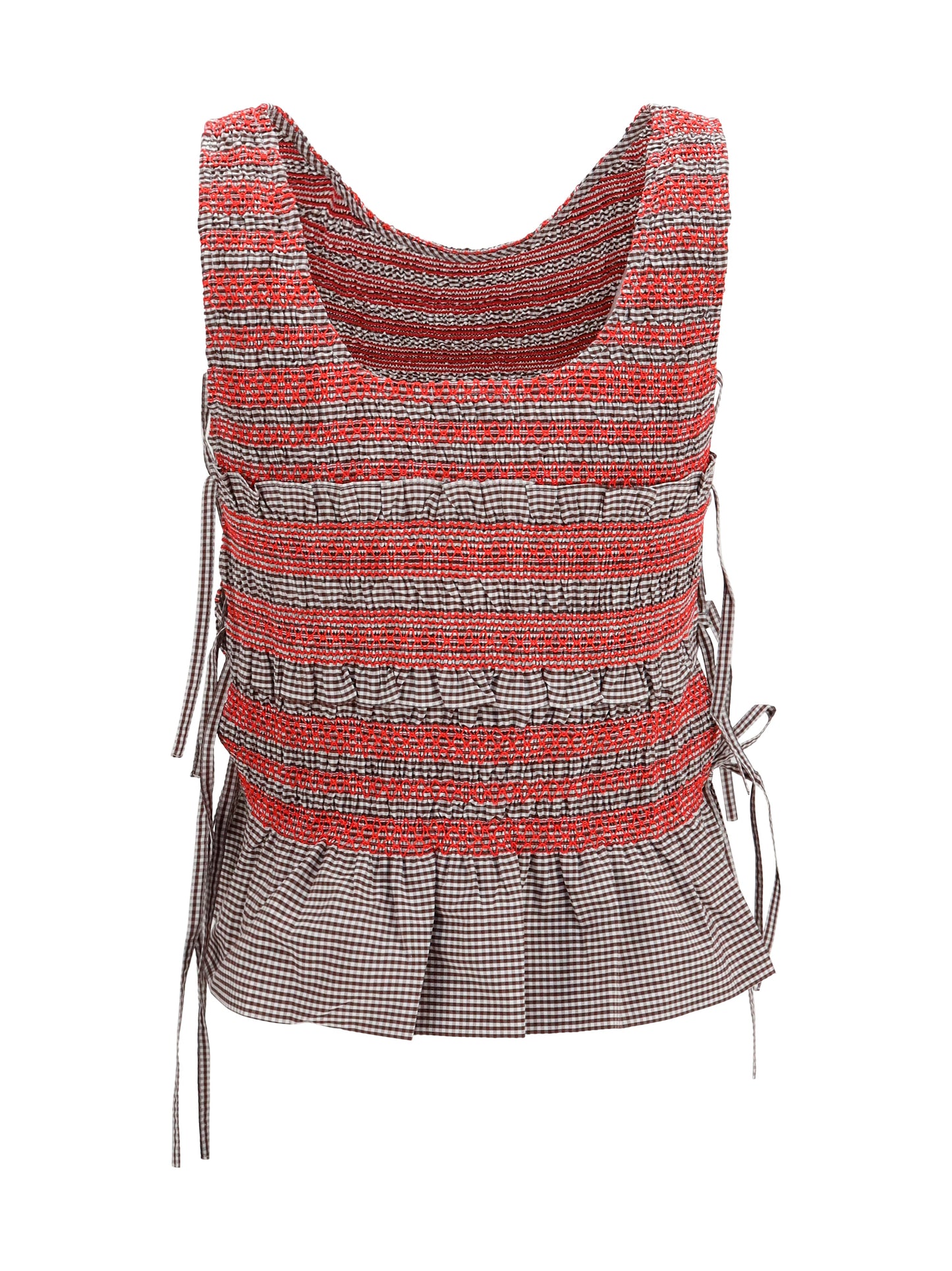 Ganni Women Elastic Printed Top With Ruching And Side Ties GANNI