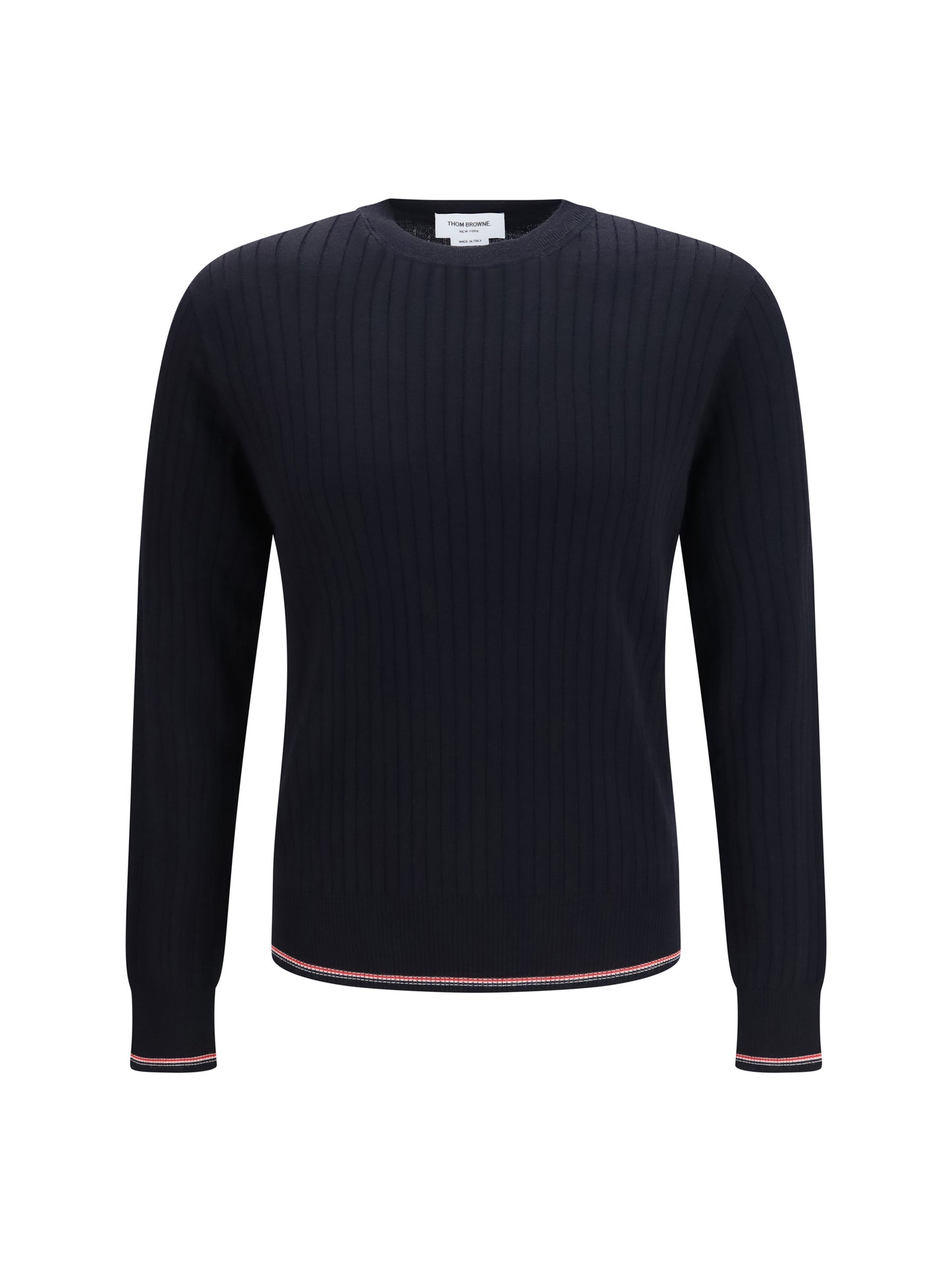 Thom Browne Men Crewneck Cotton Knit Sweater With 4-Bar Detail THOM BROWNE