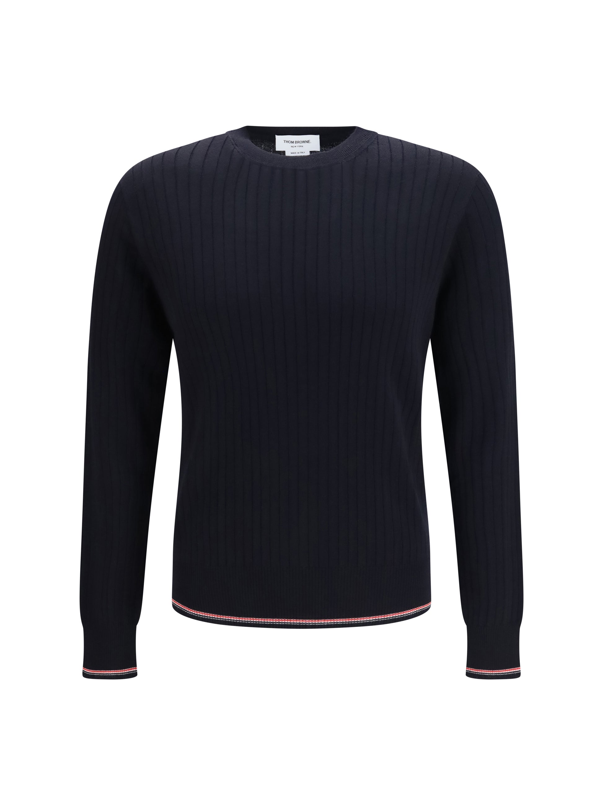 Thom Browne Men Crewneck Cotton Knit Sweater With 4-Bar Detail THOM BROWNE