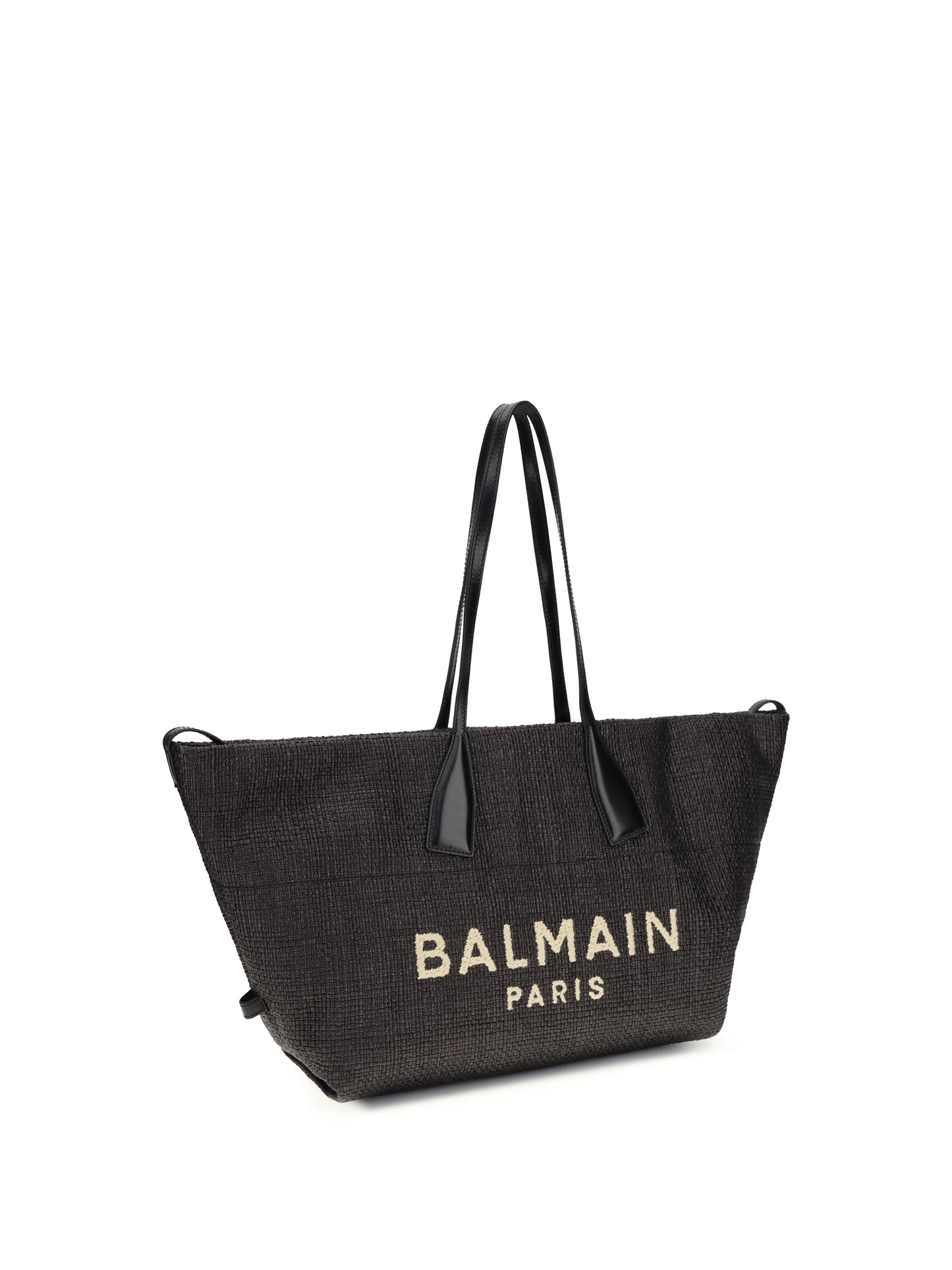 Balmain Women Track Shoulder Bag In Leather And Raffia BALMAIN